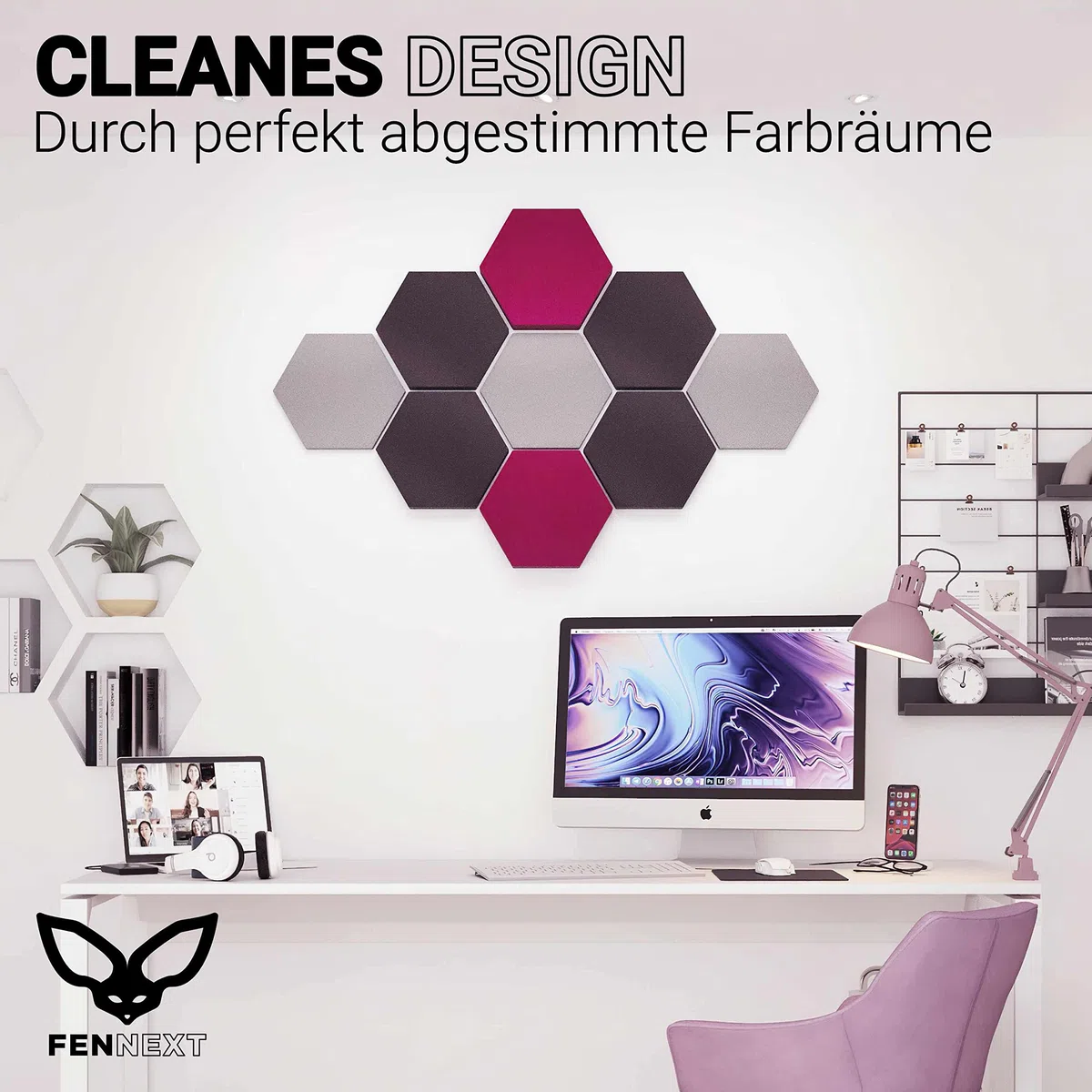 Schallabsorber Akustikpaneele [9 Stk.] für spürbar reduzierte Geräusche I Modernes Akustikbild aus Hexagon Akustikplatten I Unbedenkliche Wand Paneele hergestellt in der EU I 3D Panels