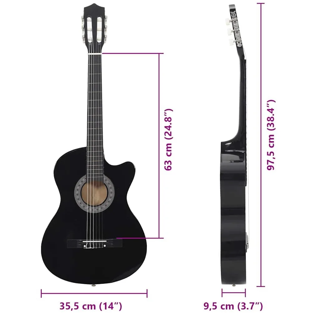 vidaXL 12-tlg Westerngitarre Set 38" Schwarz Akustische Gitarre 6 Saiten
