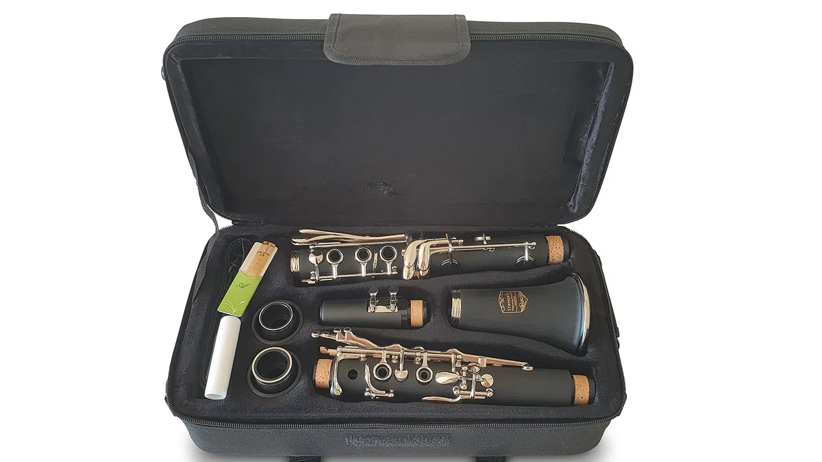 Original SYMPHONIE WESTERWALD Klarinette mit Böhm-System, echt versilbert, inkl. Luxus-Hartschalenkoffer und Zubehör, Neu