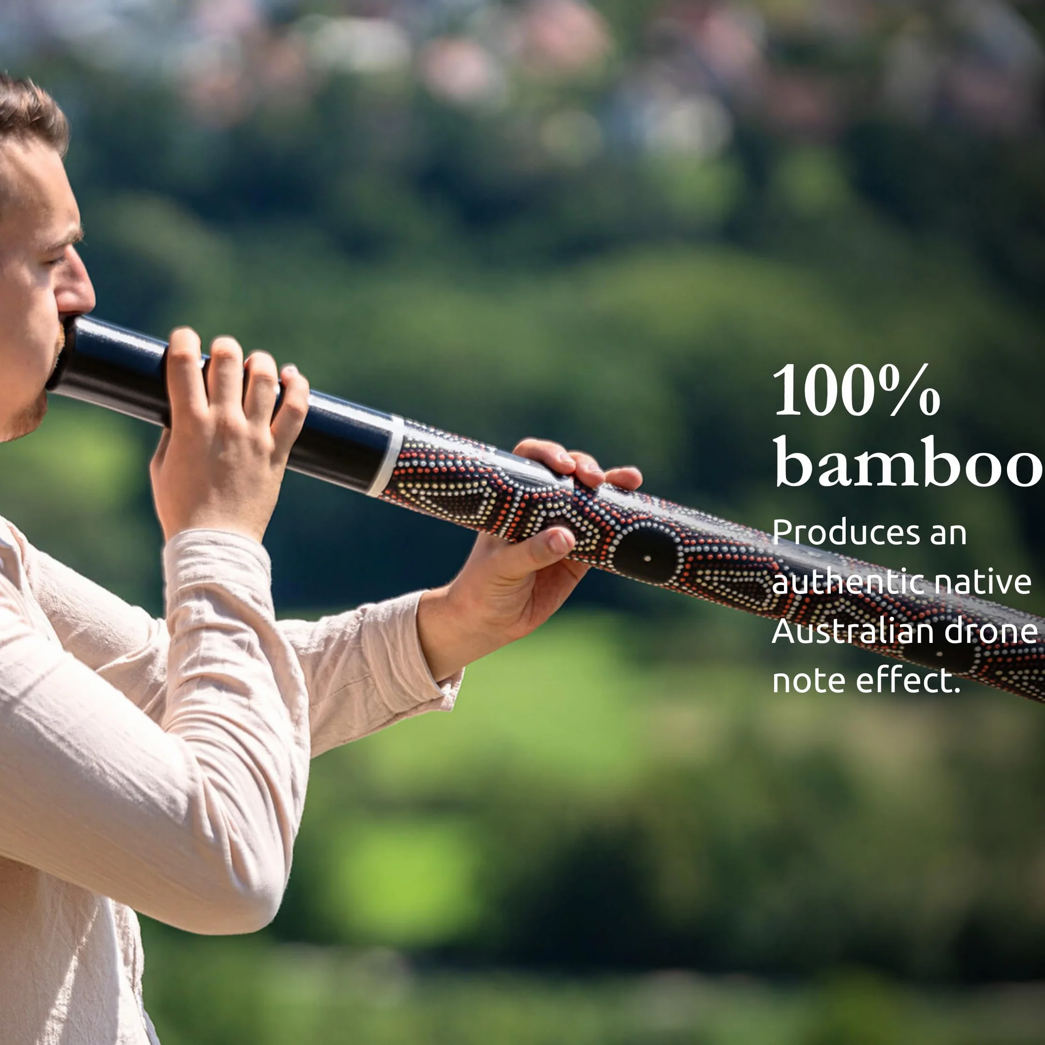 Sonic Energy Klassisches Bambus Didgeridoo – Leichtgewichtig – Bambusholz, schwarz gepunktet (DD1BK)