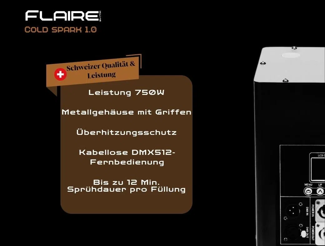 750W Kaltfunkenmaschine | Spezialeffektmaschine | Pyrotechnik Feuerwerk mit kabelloser DMX Fernbedienung und 2 Stück LCD Display