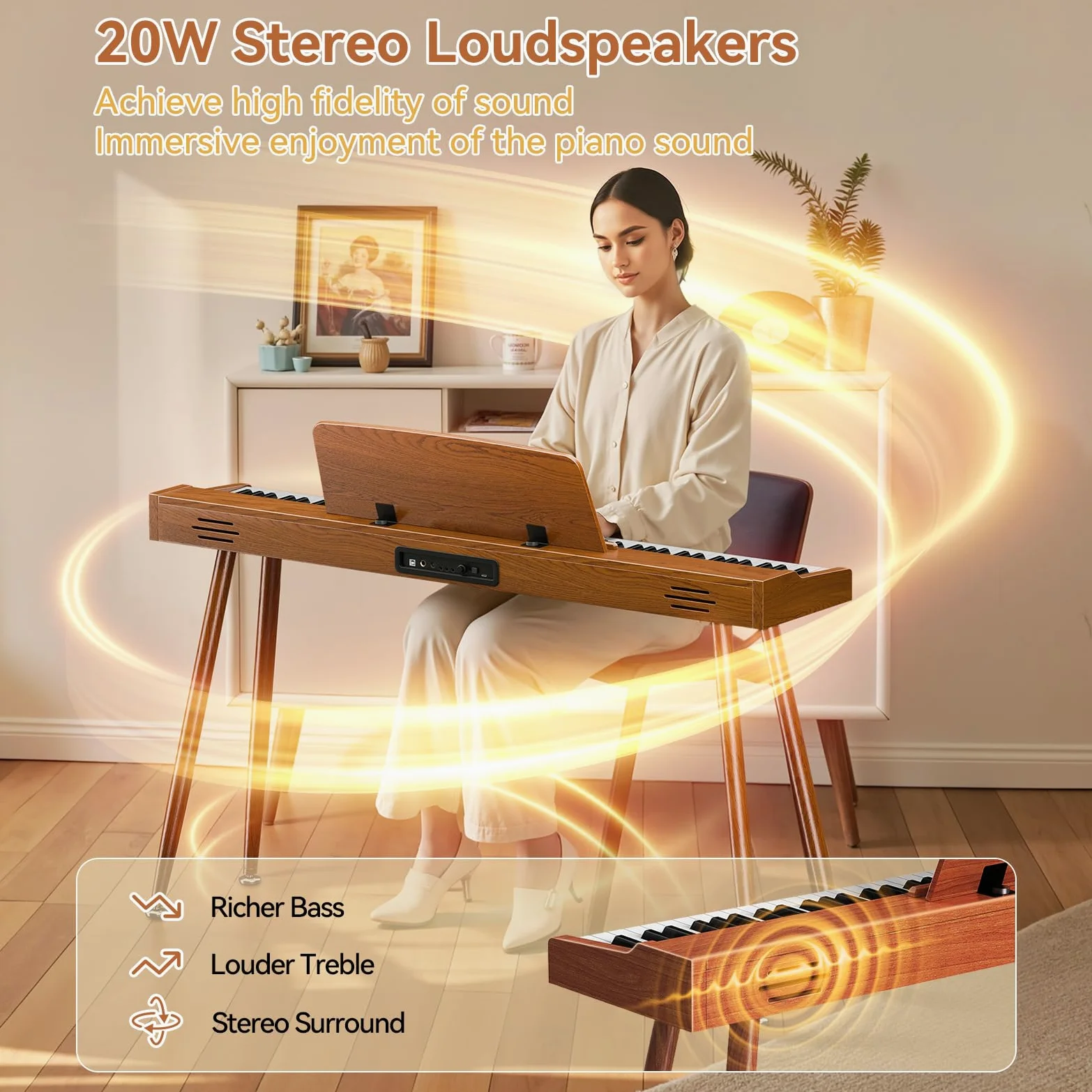 TERENCE P10 E Piano 88 Tasten – Für Anfänger, Studenten & Heimunterhaltung | Dreifach-Pedal-System, 20W Stereo-Lautsprecher, Doppelte Kopfhöreranschlüsse