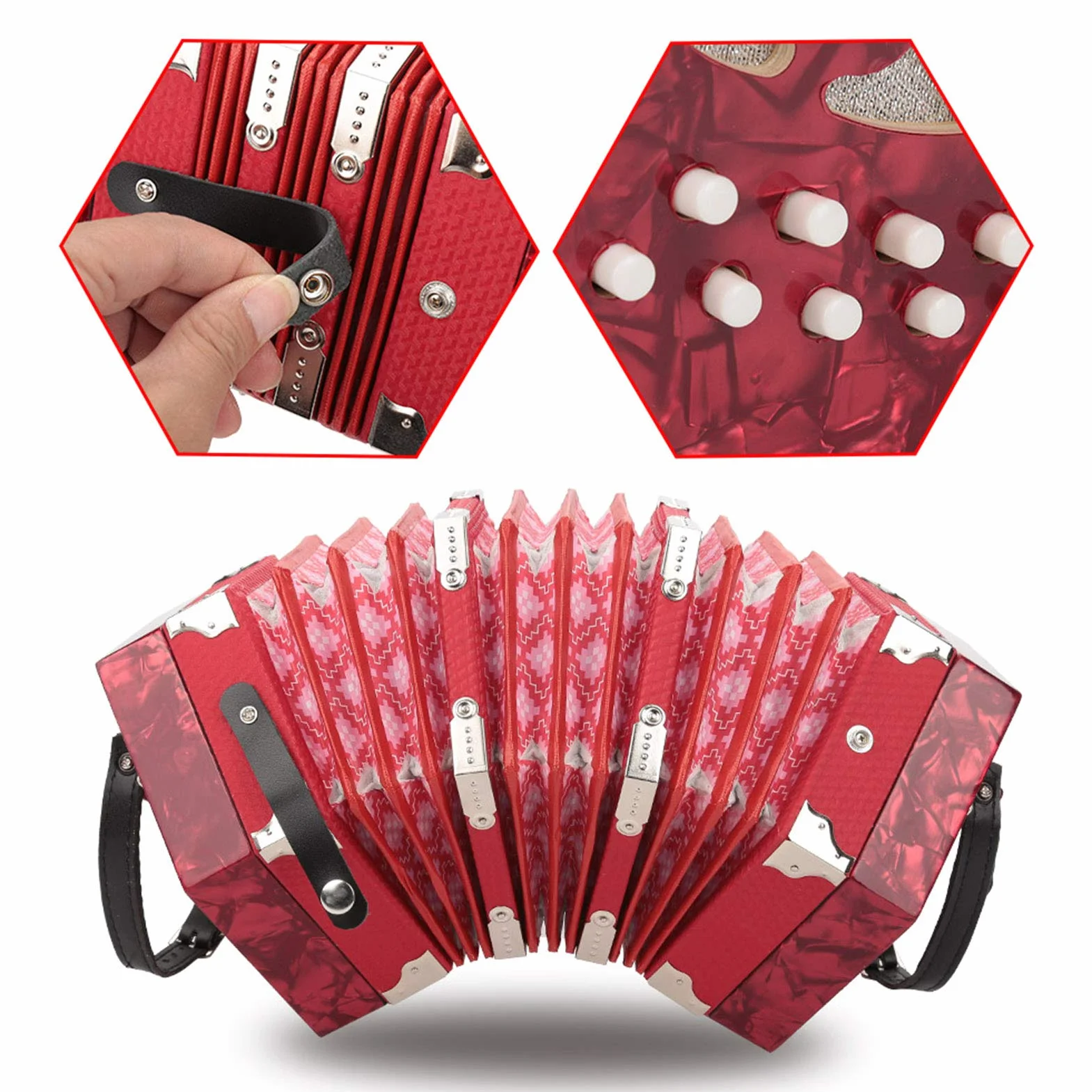 20-Tasten-Concertina Leicht und robust für Anfänger(Red)