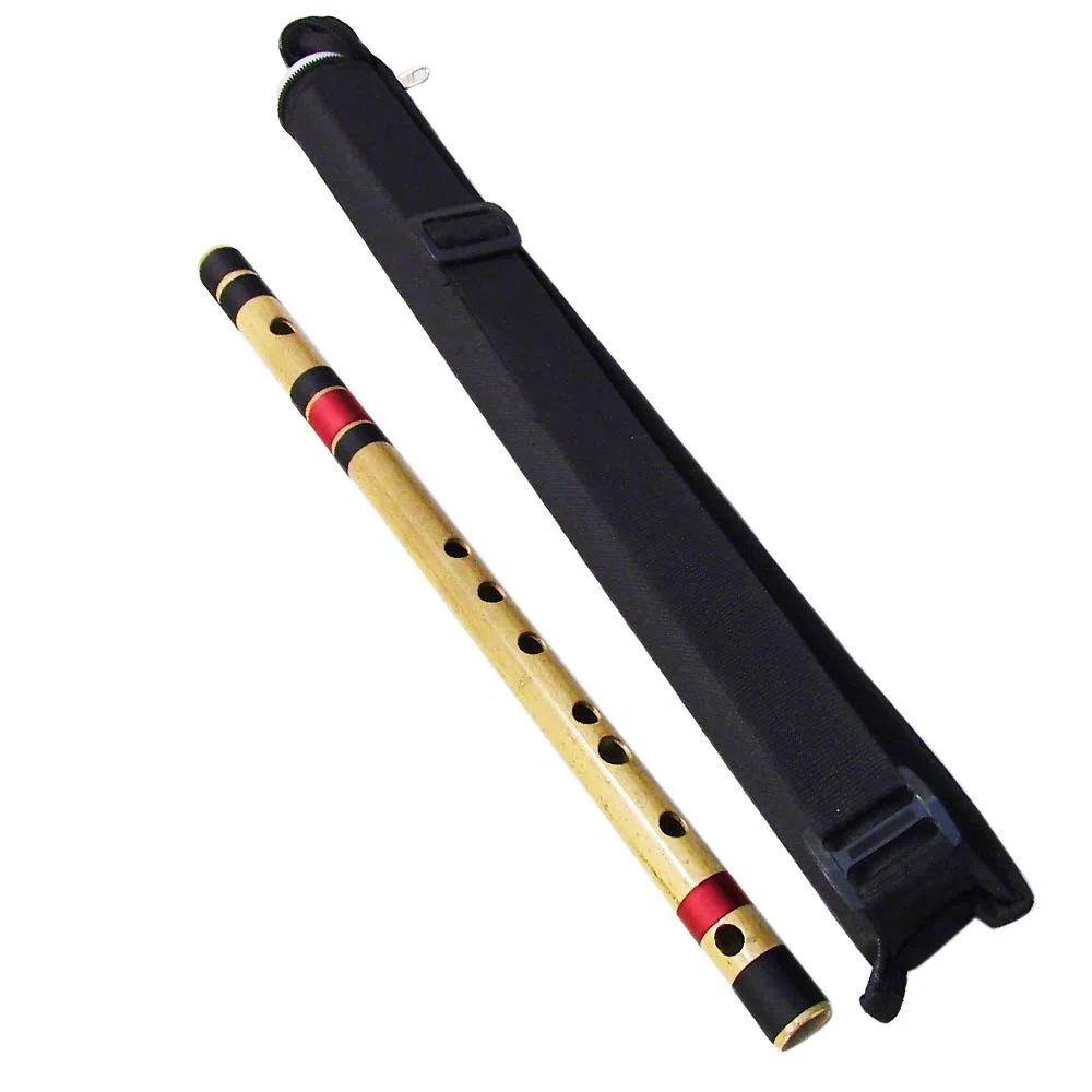 Professionelle Bansuri-Flöte aus poliertem Bambus – (indische Flöte) mit Tragetasche (86,4 cm C#-Bass)