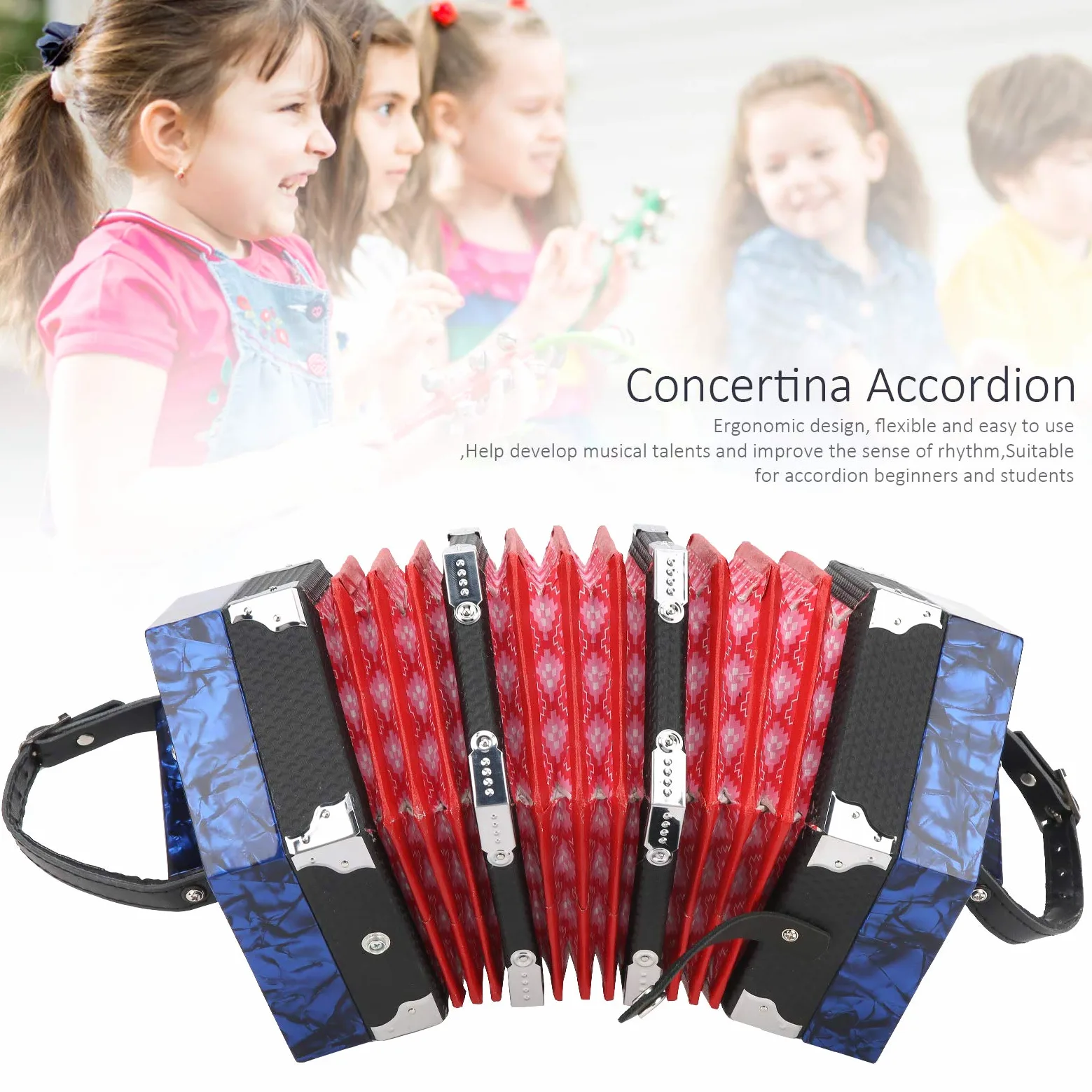 Konzertina Akkordeon, Professionell 20 Knöpfe Konzertina Akkordeon mit Bag Musical Instrument Supplies für Anfänger (Königsblau)