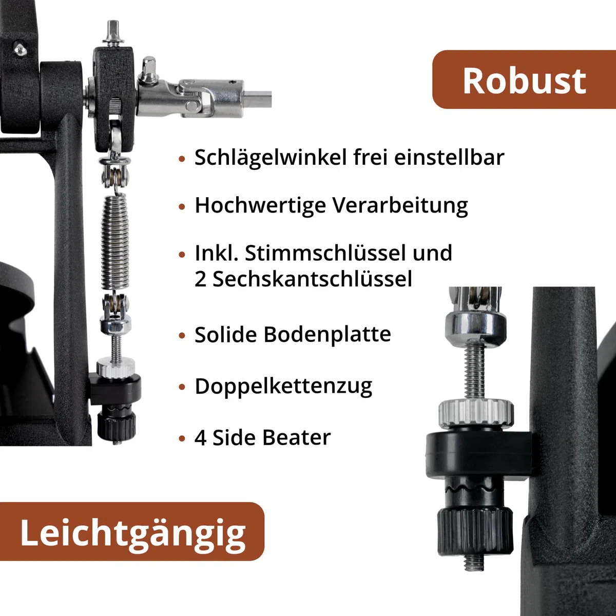 XDrum Fußmaschine Pro Doppel (2 Pedale, Doppelkettenzug, 4 Side Beater, zusätzliche Beateraufnahme links, ideal auch für Drumsets mit 2 Bass Drums)