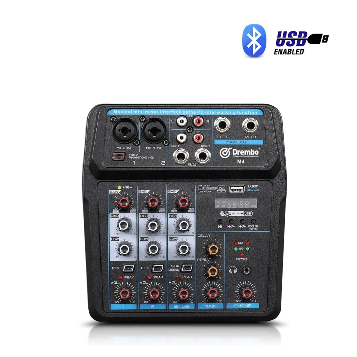 Audiomixer, M-4/6 Proteable Mini Mixer Audio DJ Konsole mit Soundkarte, USB, 48 V Phantomkraft for PC Aufnahme der Gesangs -Webcast -Party(M6)