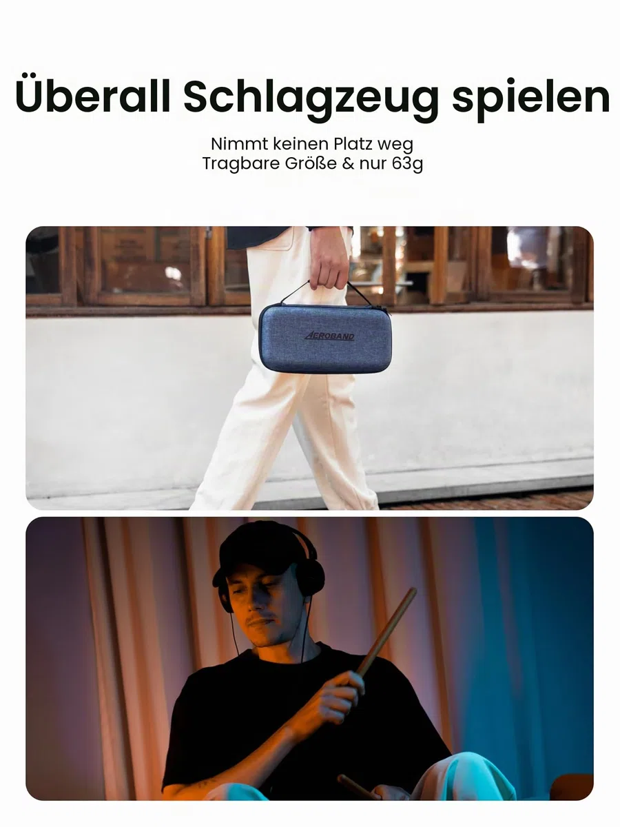 AEROBAND Elektronisches Schlagzeug PocketDrum2 MAX, Air Drum Sticks & Pedals & Bluetooth Adapter, Spielen Sie Schlagzeug überall und jederzeit, 8 Töne und USB Midi Teenager Erwachsener Schlagzeuger