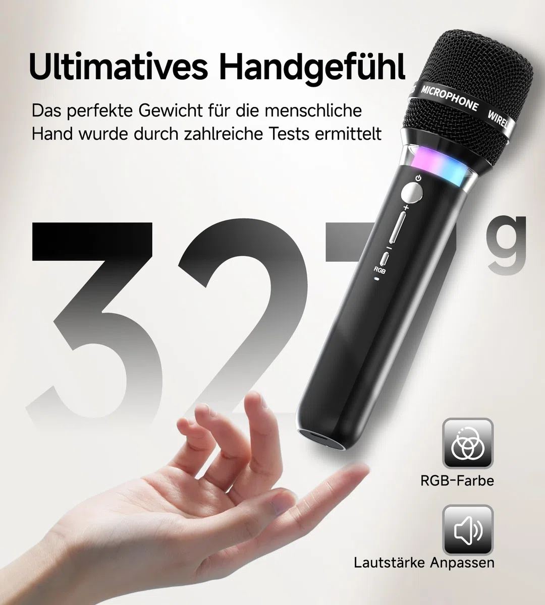Karaoke Maschine mit 2 Kabellosen RGB-Mikrofonen – 5200 mAh Karaoke mit 10 RGB-Modi, unabhängiges Bedienfeld, 13-Stunden-Wiedergabe, Hi-Fi-Sound, Karaoke unterstützt AUX/USB/TF-Karte/USB/Coax (grau)