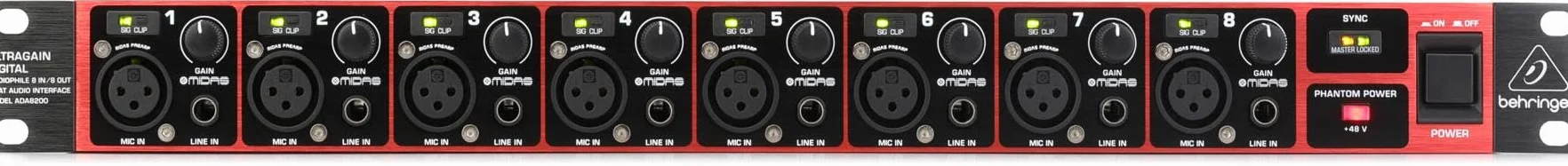 Behringer ADA8200 Audiophiles ADAT-Audiointerface mit 8 Ein- und 8 Ausgängen und Midas-Mikrofonvorverstärkern