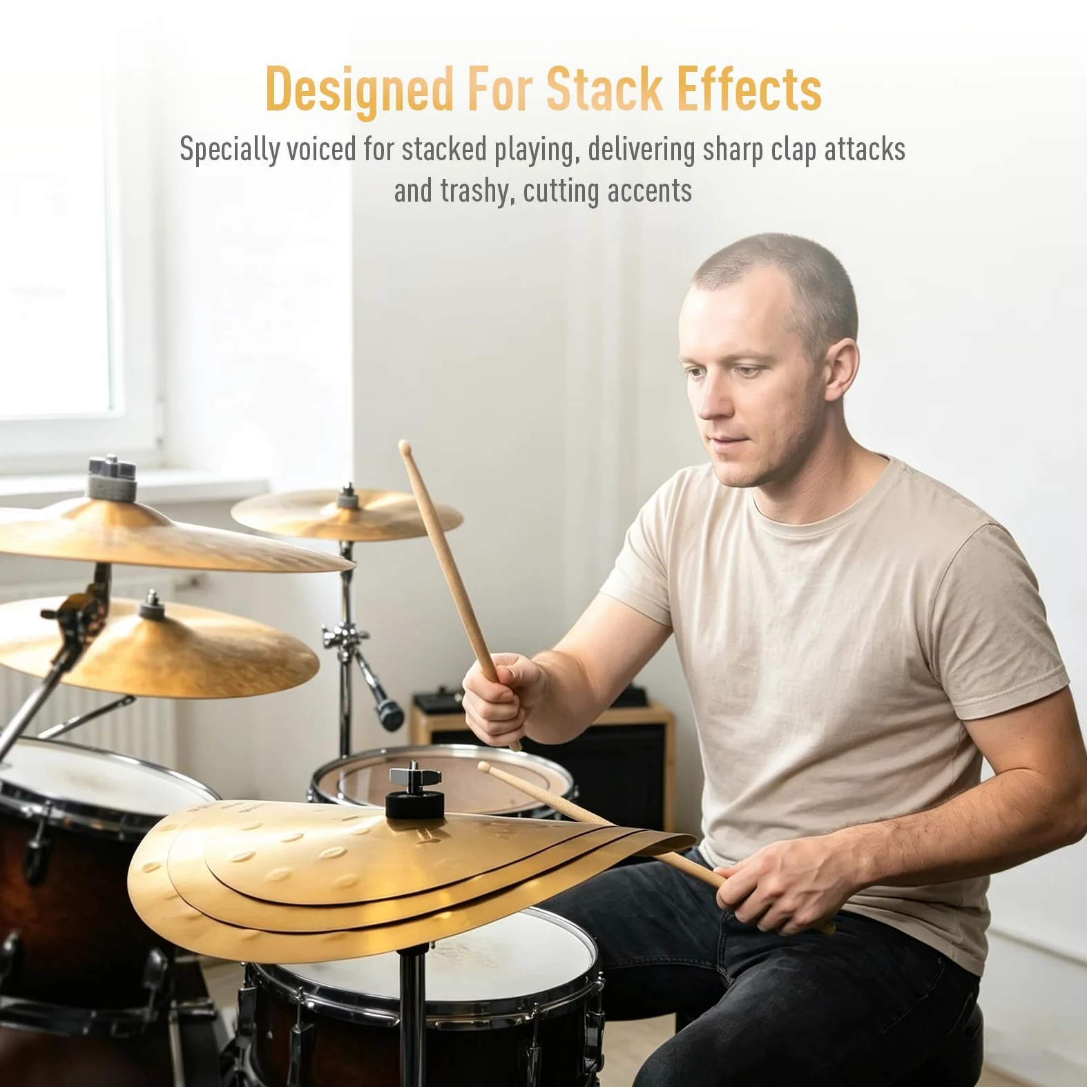 SONICAKE Clap Stack Effect Becken Set 11"+13"+15" Stackbar, aus Massivmessing für Drum Kit, Übung, Studio & Bühne 3 Stück