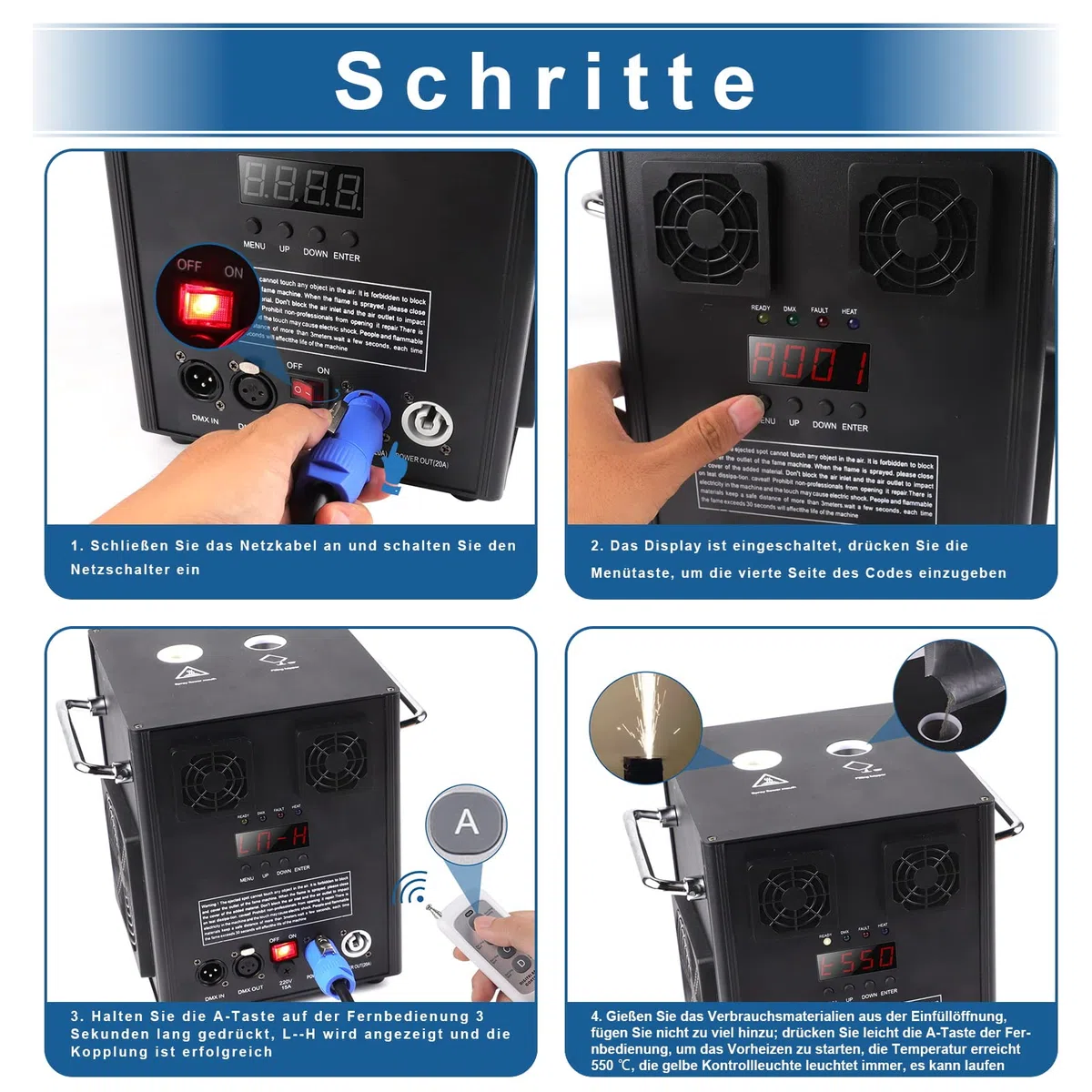 Pyrotechnikmaschinen, 2PC 700W DMX Cold Spark Maschine, Bühneneffekte Wunderkerze mit Fernbedienung für Partys Halloween Weihnachten Hochzeiten Sportveranstaltungen