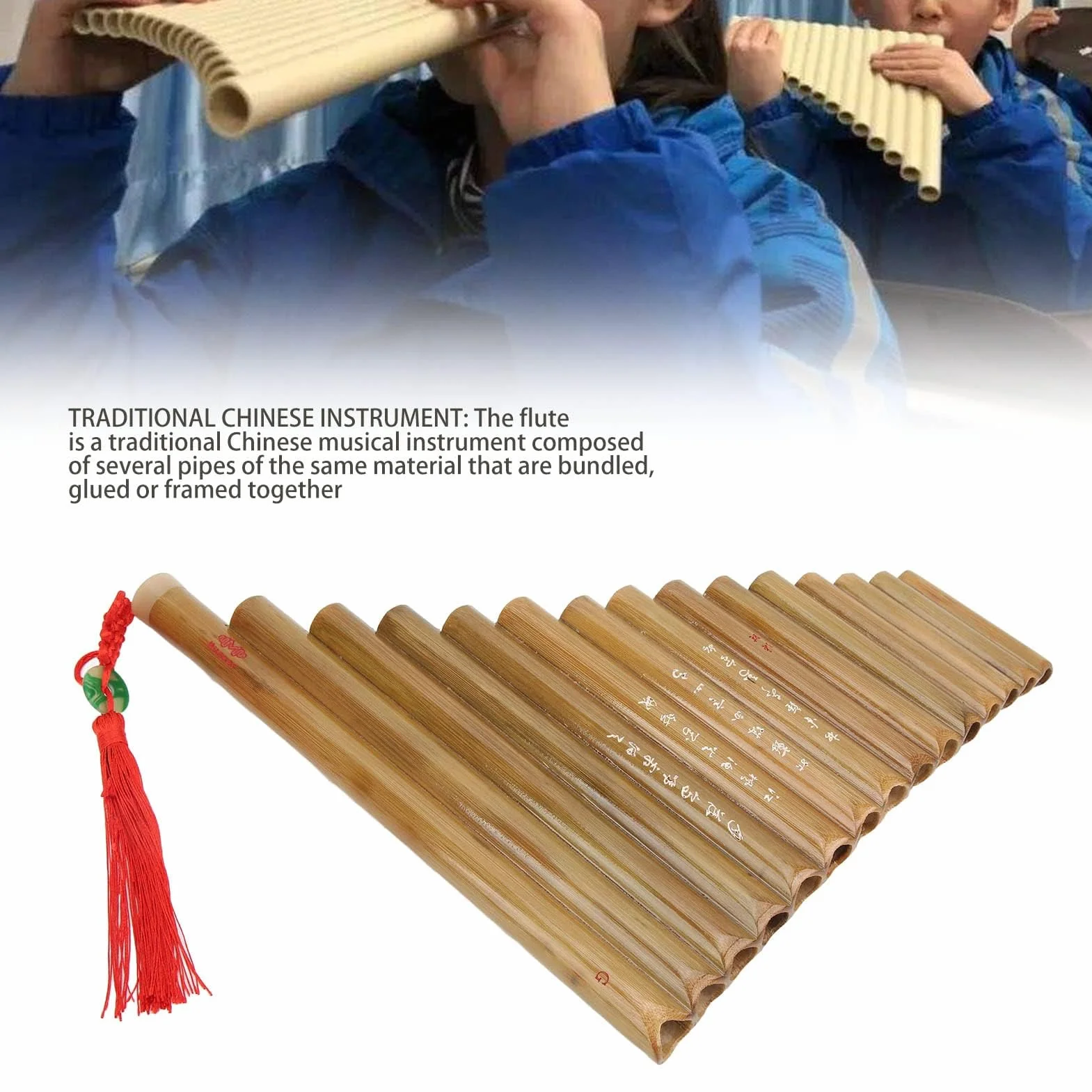 Pan Flute Panflöte 15 Pipes G Key Panflute Chinesisches traditionelles Musikinstrument Panpipes Woodwind Instrument for Beginners(Left Hand)