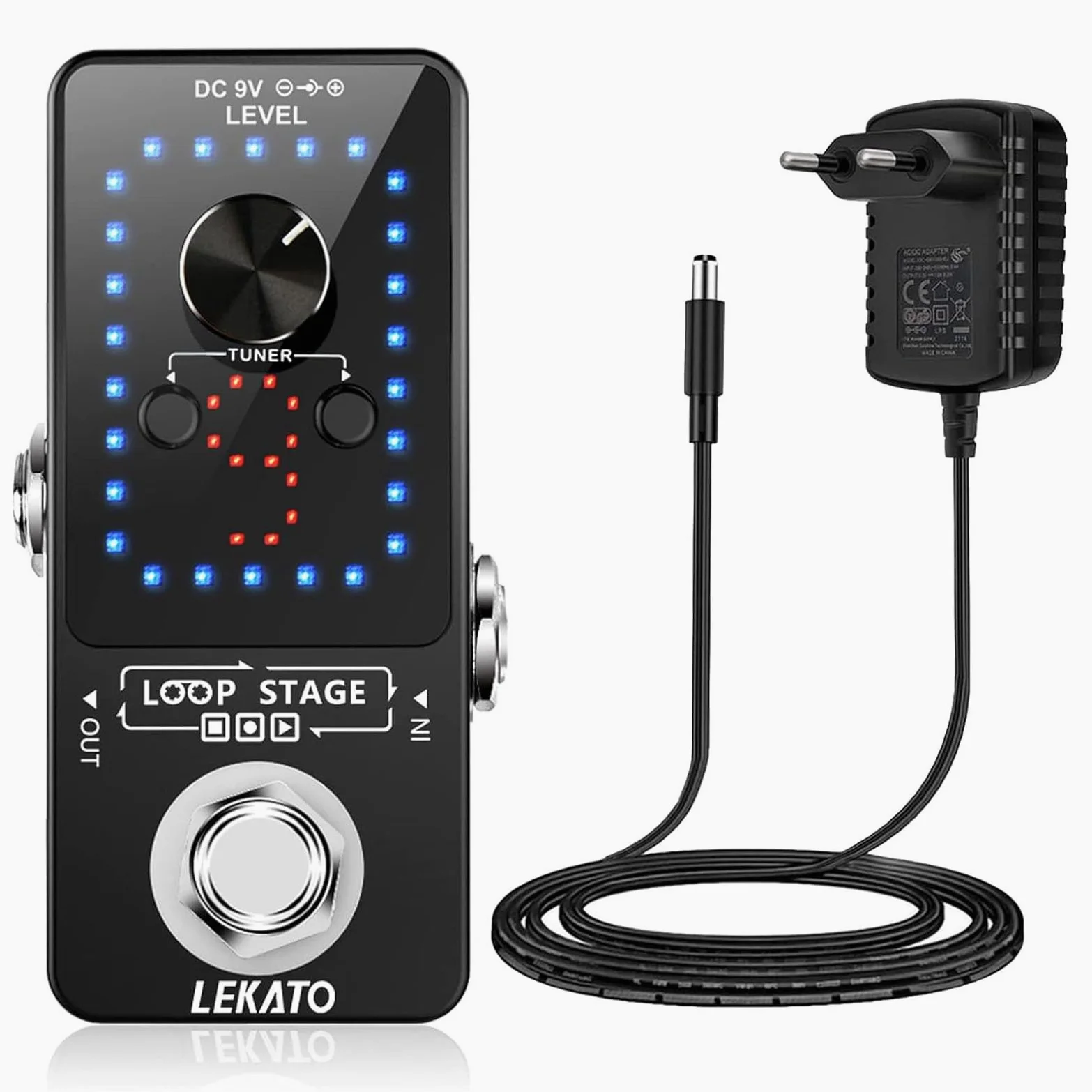 Guitar Looper mit Netzteil, LEKATO 9 Loops 40 Minuten Aufnahmezeit Gitarren-Looper Eingebautes Stimmgerät Unbegrenzter Overdub Elektronisches Looper-Effektpedal für E-Gitarren-Bass (mit Adapter)