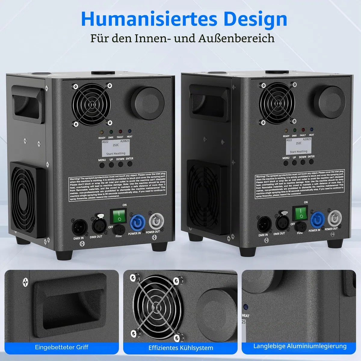 2 Stück mit Flightcase 1000W Schwarz Elektronisch Pyrotechnikmaschinen, Bühne Spezialeffekt Ausrüstung mit d-mx512 & Kabellose Fernbedienung Funkenmaschine für Hochzeit Party Konzert Weihnachten