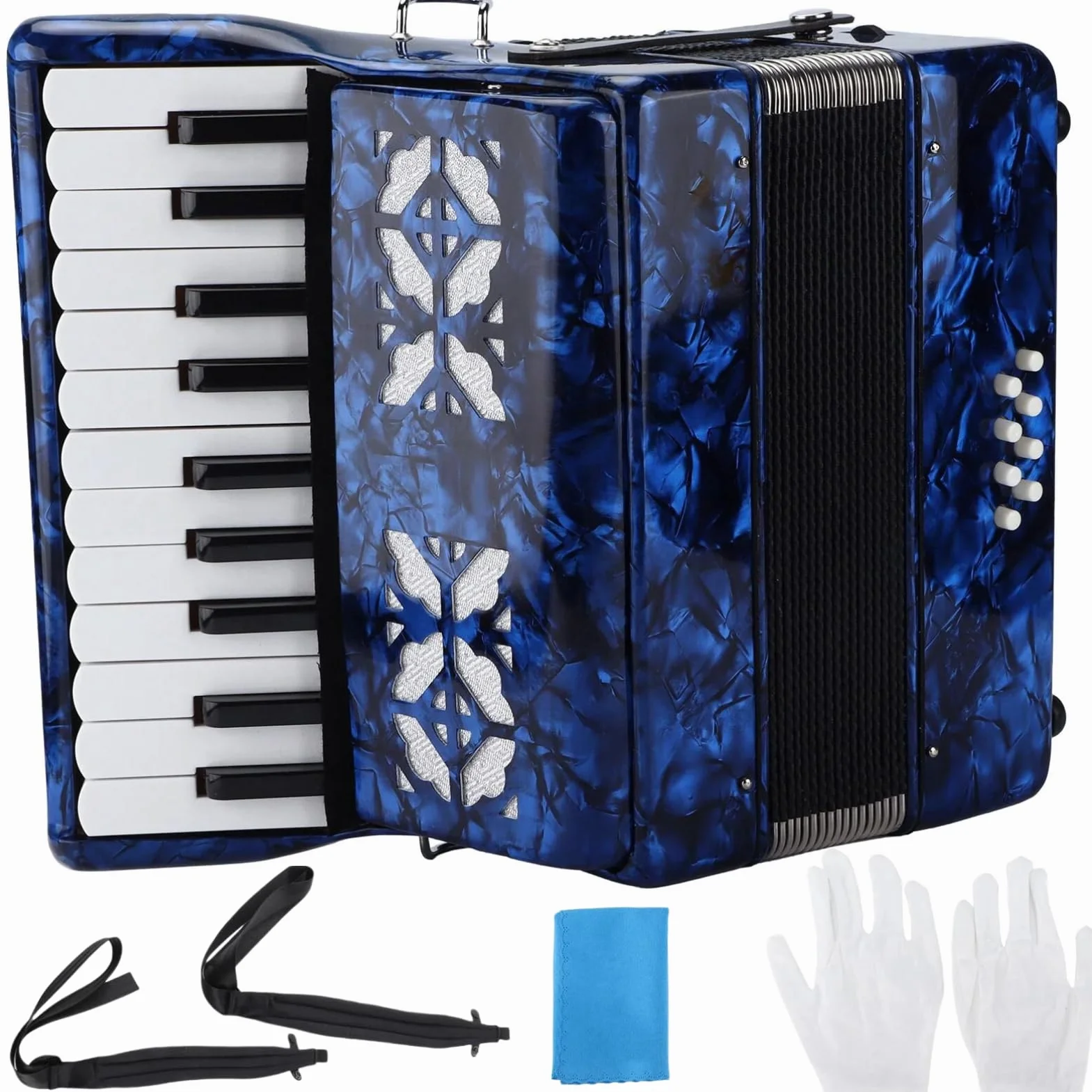 Akkordeon 22 Tasten, Ziehharmonika mit Riemen, Akkordeon für Erwachsene, 8 Bass Accordion, Professionell Keyboard Instrument, Geschenk für Anfänger und Kinder Leistung
