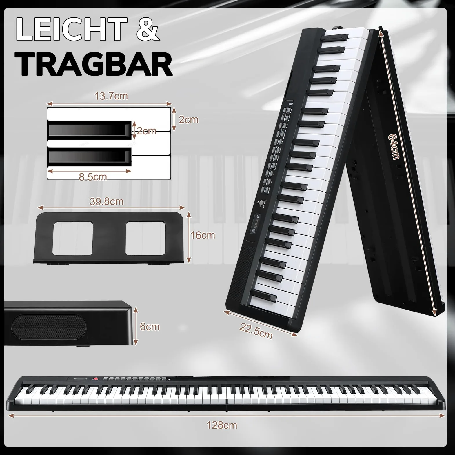 Bonnlo E Piano 88 Tasten, Faltbares Digitalpiano mit Halbgewichteter Keyboard, X-Ständer, Audio- & MIDI-Bluetooth, Sustain-Pedal-System, Kopfhörer – für Anfänger & Fortgeschrittene, Schwarz