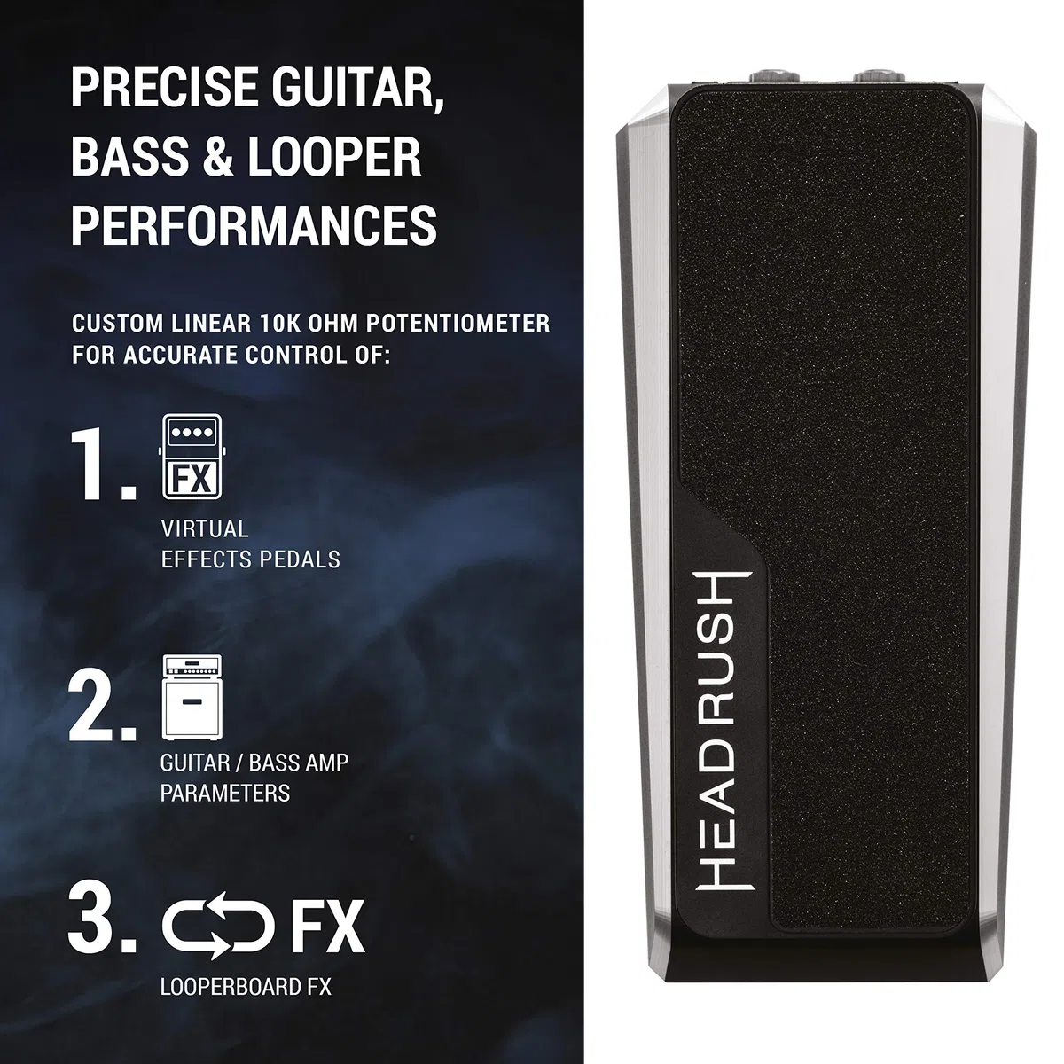 HeadRush Expression Pedal – Expression Pedal für Gigboard, Pedalboard und Looperboard mit federndem Zehenschalter