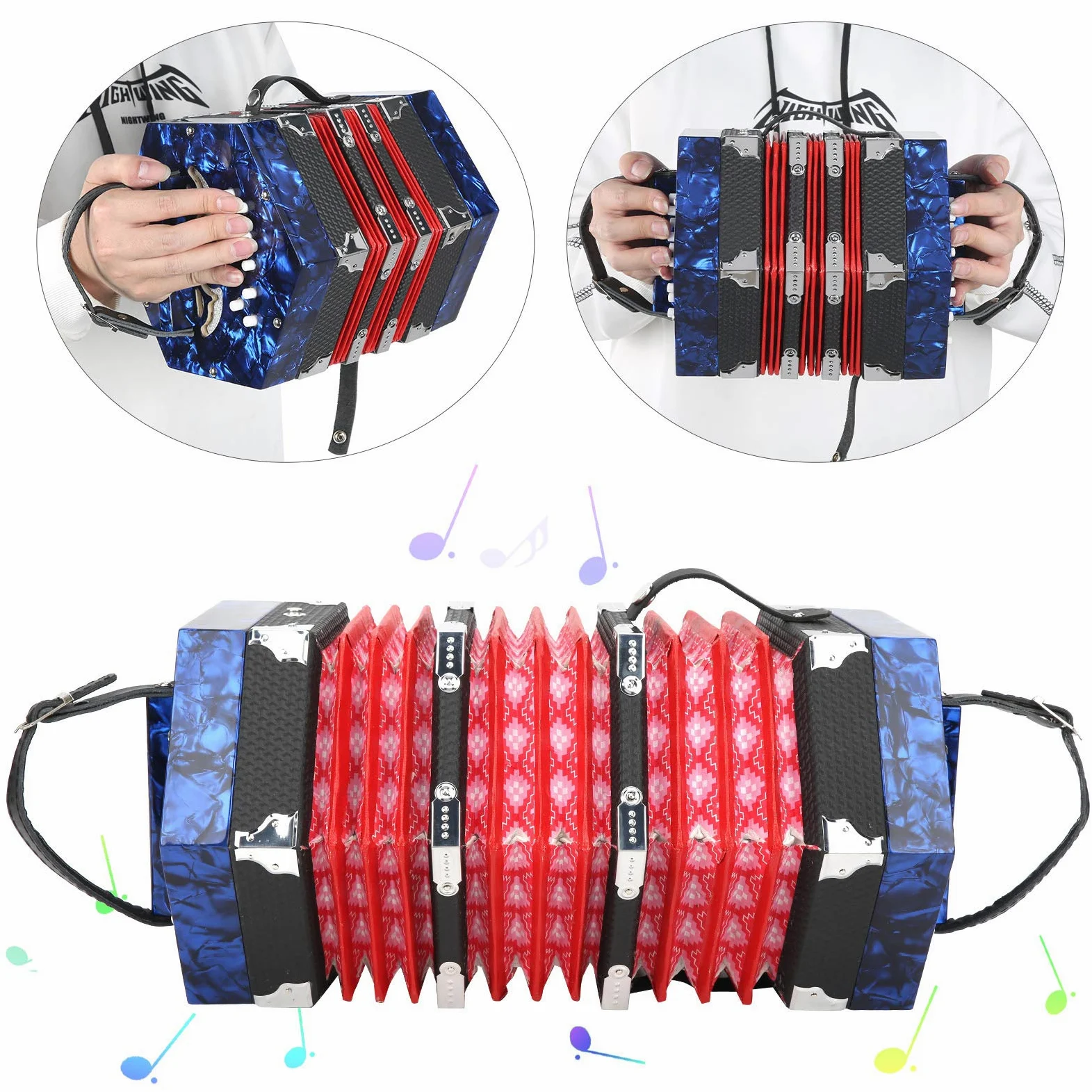 Konzertina Akkordeon, Professionell 20 Knöpfe Konzertina Akkordeon mit Bag Musical Instrument Supplies für Anfänger (Königsblau)