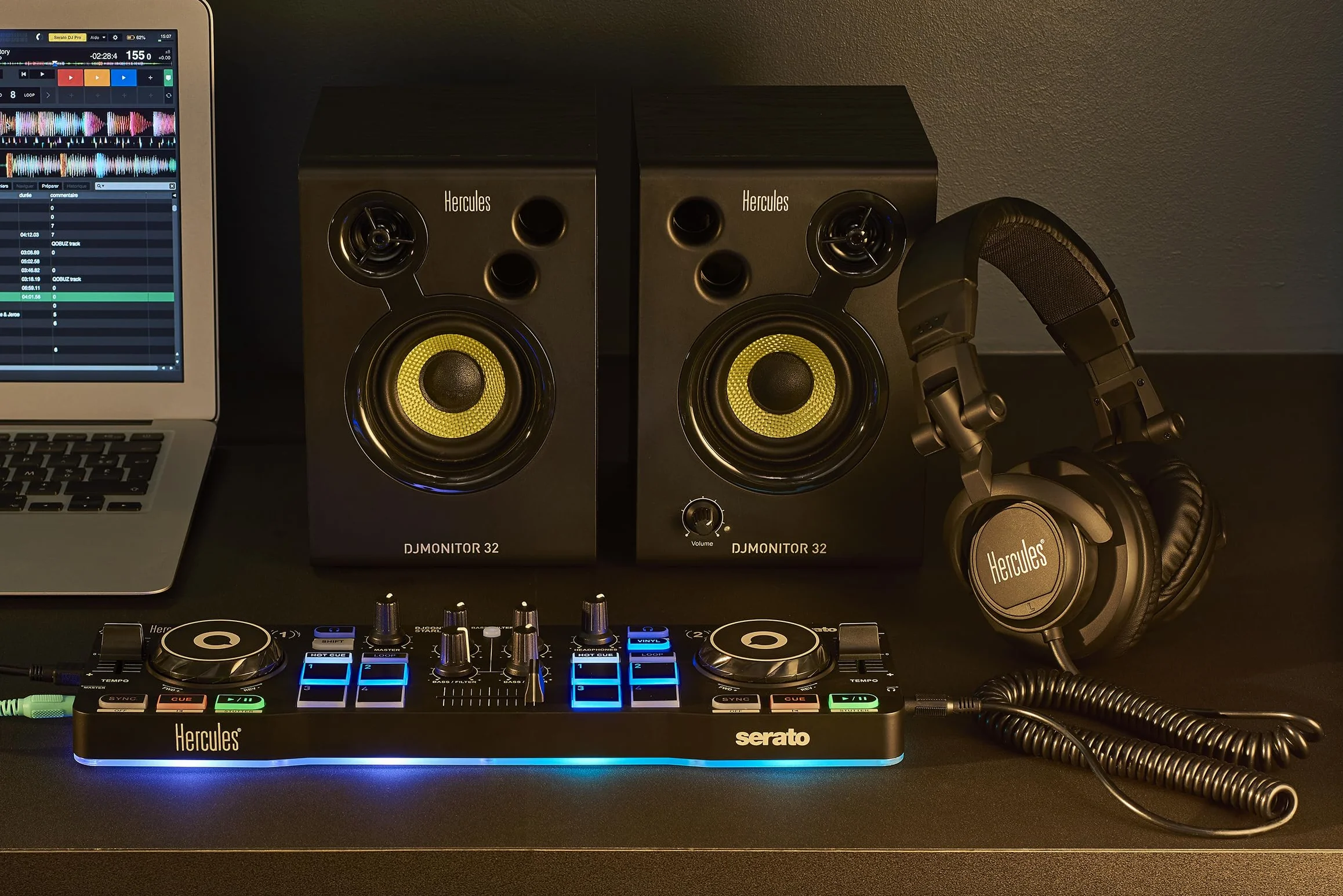 Hercules DJStarter Kit - Komplettes DJ-Bundle mit DJControl Starlight, Monitor 32 Studiomonitoren und HDP DJ45 Kopfhörern
