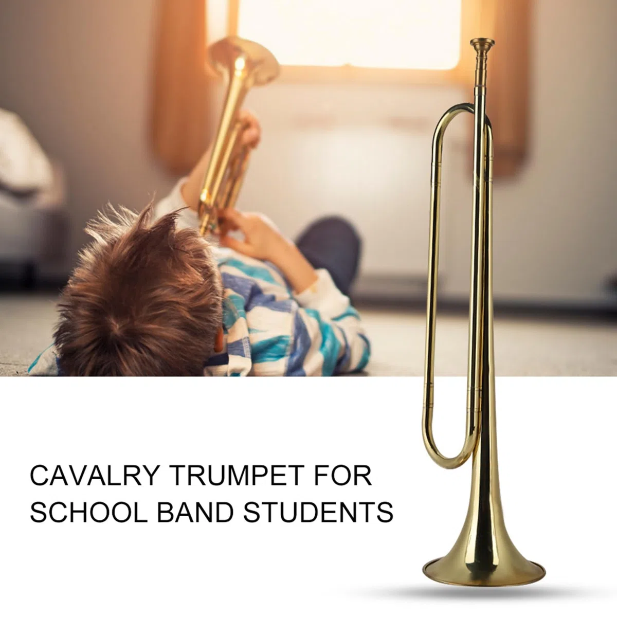 Brass -Trompete, 52 Cm Länge, Lauter Klang, Kavallerie -Trompetenorchester Musikinstrument, für Kinder und Jugendliche, für Schulband Drum Orchestra, Gold