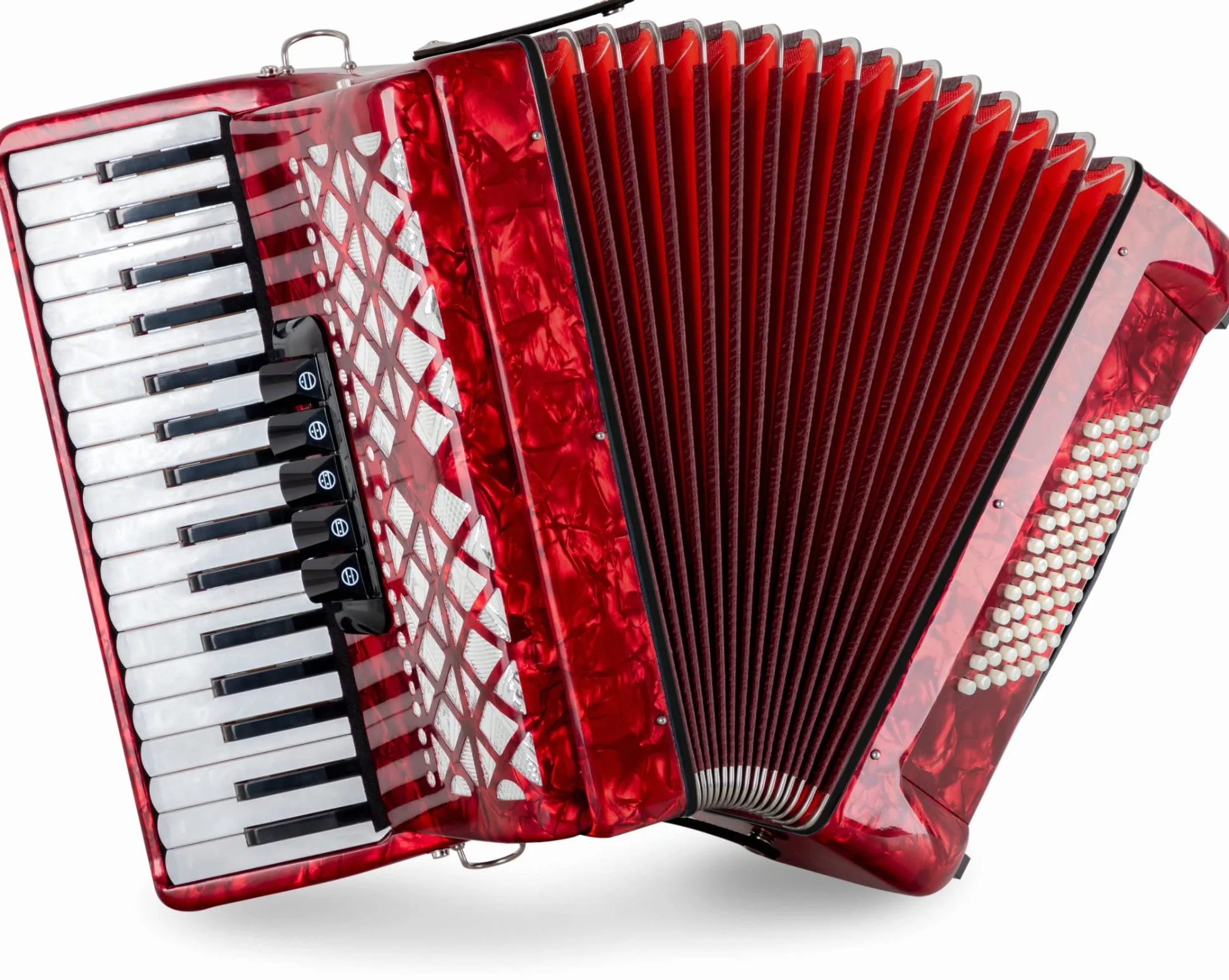 Classic Cantabile 72 Bass Akkordeon "Secondo V" - Tastenakkordeon - 3-chörig - 34 Diskanttasten - mit Riemen & Rucksack-Tasche - Rot