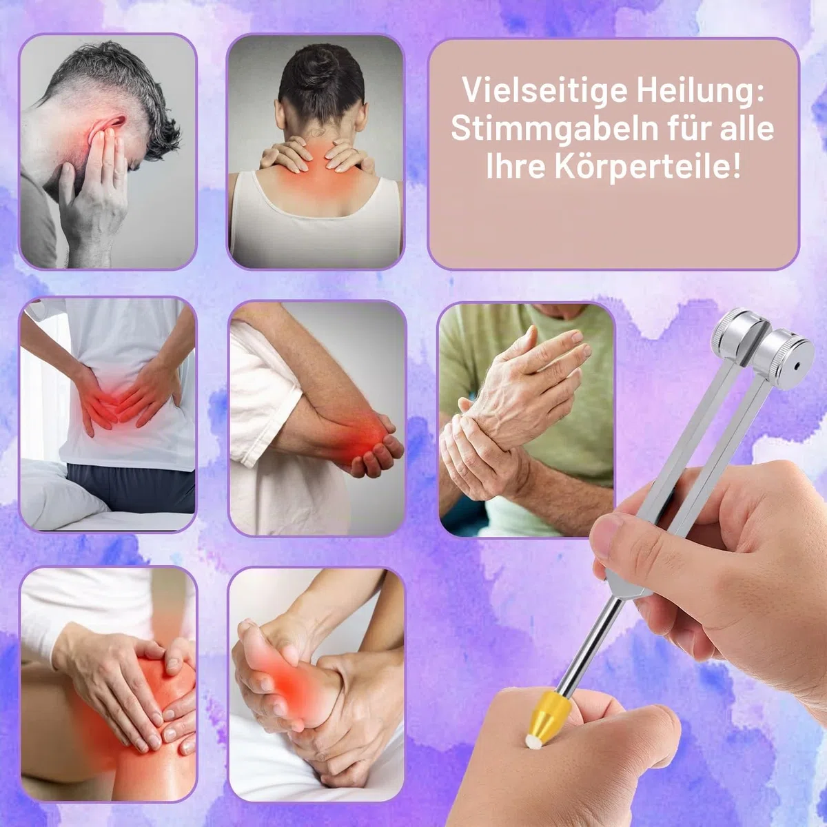 Stimmgabeln für Heilung Set, inklusive 128 Hz, 136 Hz, 256 Hz, 384 Hz & Aktivator, Edelsteinfüße, Yoga und Meditation, Zubehör in medizinischer Qualität, Klangtherapie-Musik-Stimminstrumente mit