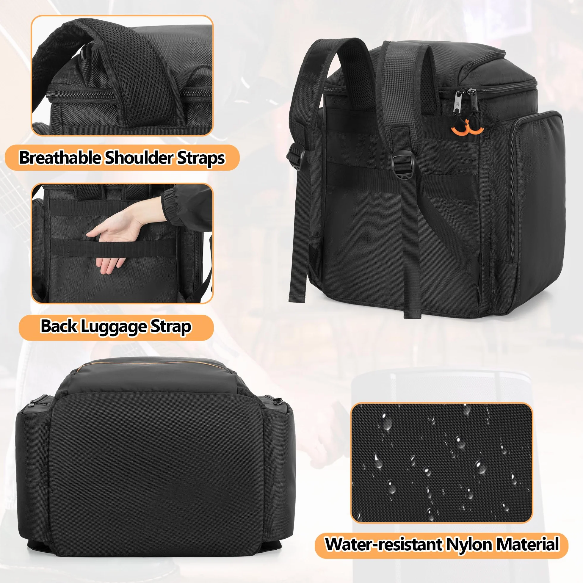CURMIO Reisetragetasche Kompatibel mit Bose S1 Pro+, Bluetooth-Lautsprecher-Rucksack mit Schultergurten und Zubehörtaschen für Mikrofon, Ladegerät, Kabel, Schwarz