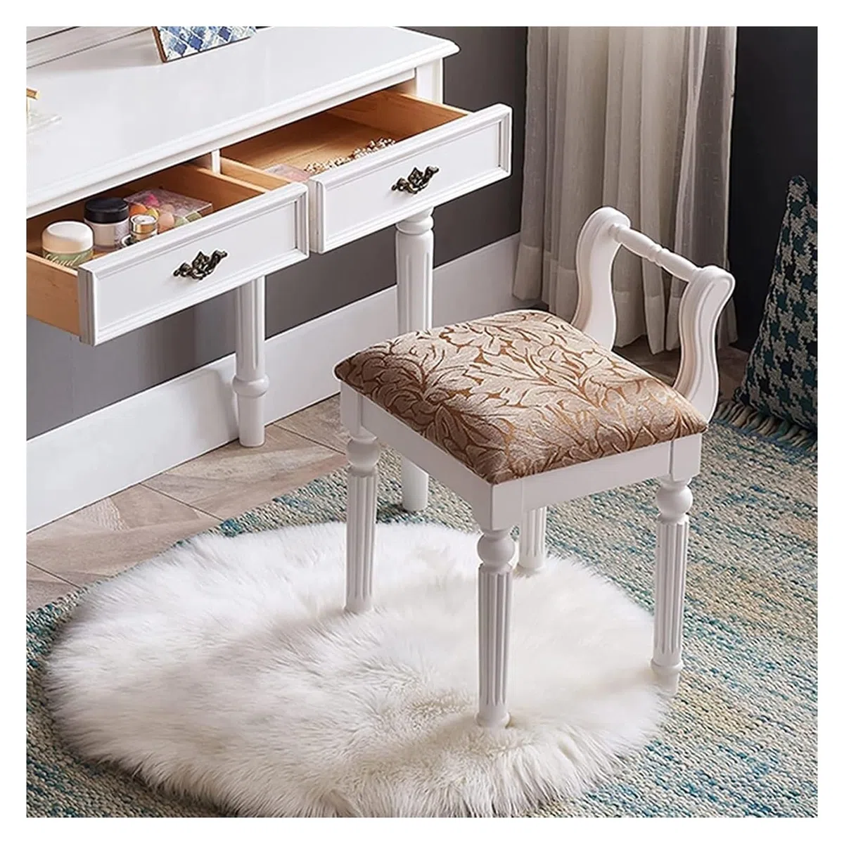 Pianobank, Klavierbank, Klavierhocker, Schminkstuhl Klavierhocker Massivholz Make-up-Hocker Rückenlehne Schreibtischhocker Make-up-Stuhl(White (A))