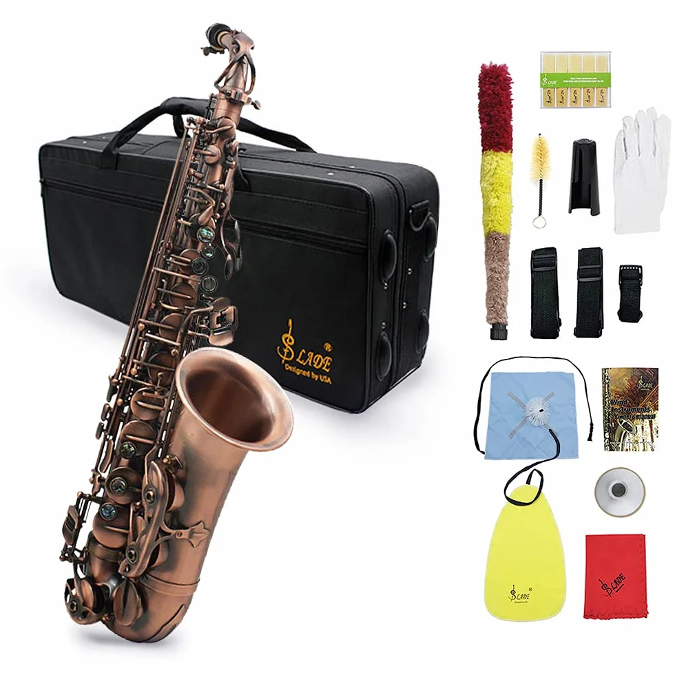 Btuty Eb E-flat Altsaxophon Rot-Bronze Sax Abalone-Muschel-Tasten Schnitzereimuster mit Koffer Handschuhe Reinigungstuch Riemen Bürste