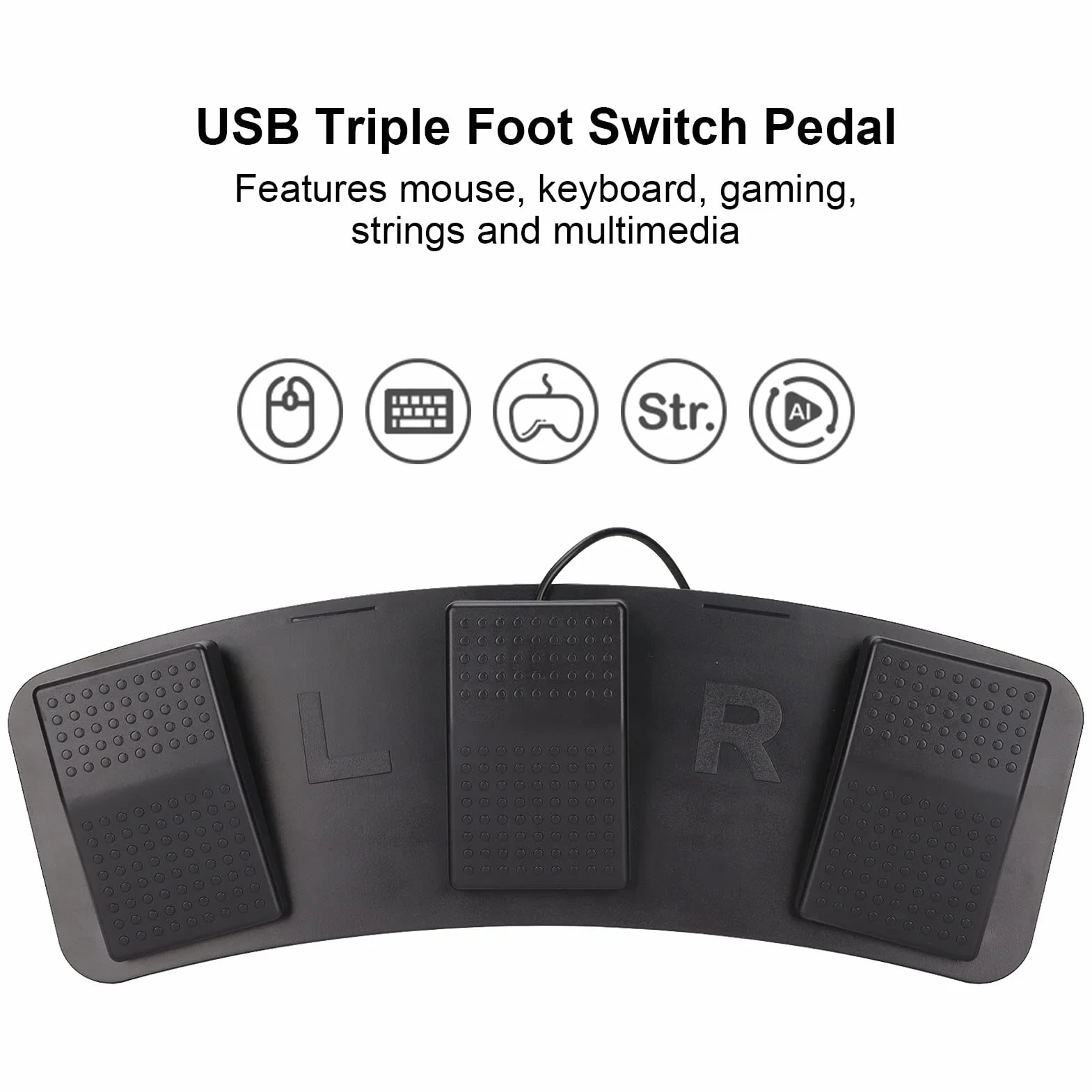 ASHATA USB-Fußpedal, USB-Dreifach-Fußschalterpedal, Multifunktionales, Ergonomisches Dreifach-Fußschalterpedal Zum Spielen von Spielen, Werkstests, PC-Gaming-Pedal(