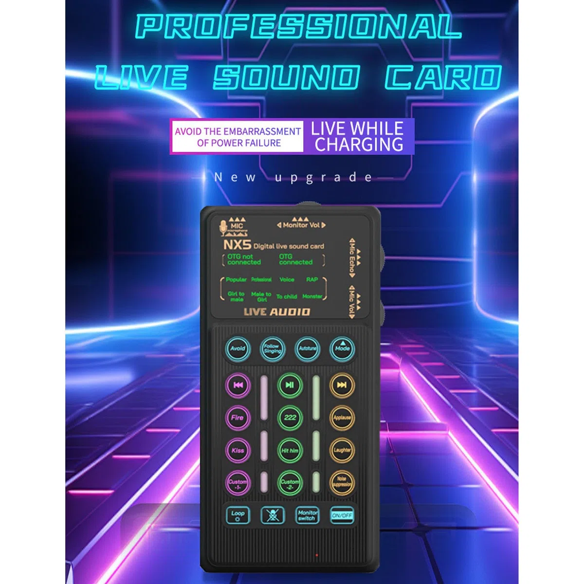 Stimmenverzerrer, Bluetooth-Stimmenverzerrer mit 8 Soundeffekten, 6 Hallmodi, RGB-Licht, inklusive Mikrofon-Kopfhörer, für Streaming, Gaming