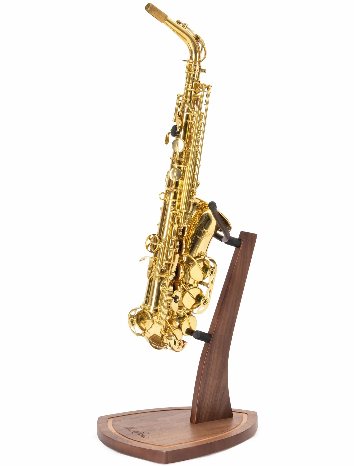 Saxophonständer, Saxophonständer für Altsaxophon und Tenorsaxophon, Walnuss Hartholz Altsaxophonständer mit weichen Silikon-Jochen, handgefertigter Tenorsaxophonständer aus Holz für