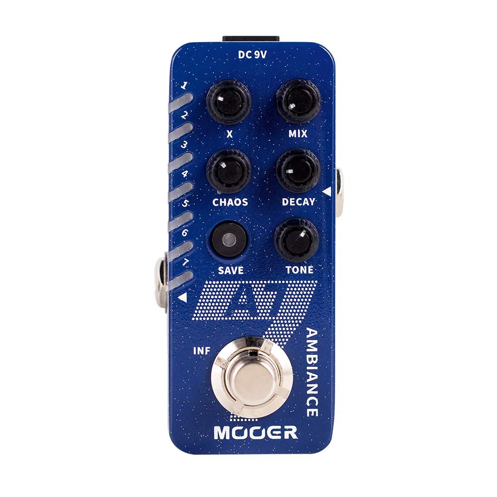 MOOER A7 Reverb Guitar Pedal Ambiance Vielseitig mit 7 Diffrevent Rever Effekten und Save Setting Funktion, INFINITE Trail Funktion, Unterstützt Buffer Bypass oder True Bypass