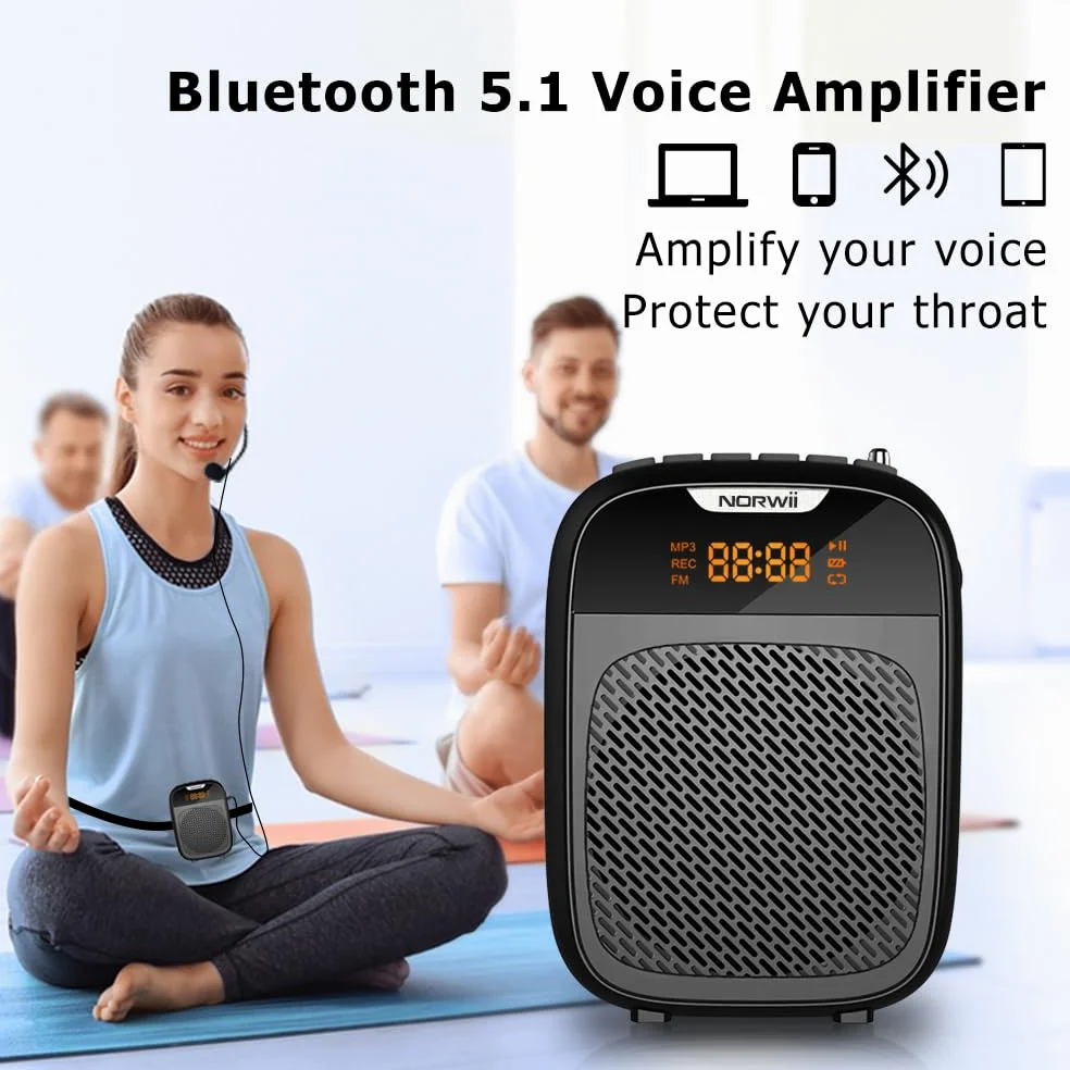 Norwii S328 Mini Stimme Verstärker 4000mAh Tragbare Wiederaufladbare Bluetooth Wiederaufladbarer Sprachverstärker Kabel Kopfhörer und Taille, PA-System Persönliche Stimme Verstärker für Lehrer, Führer