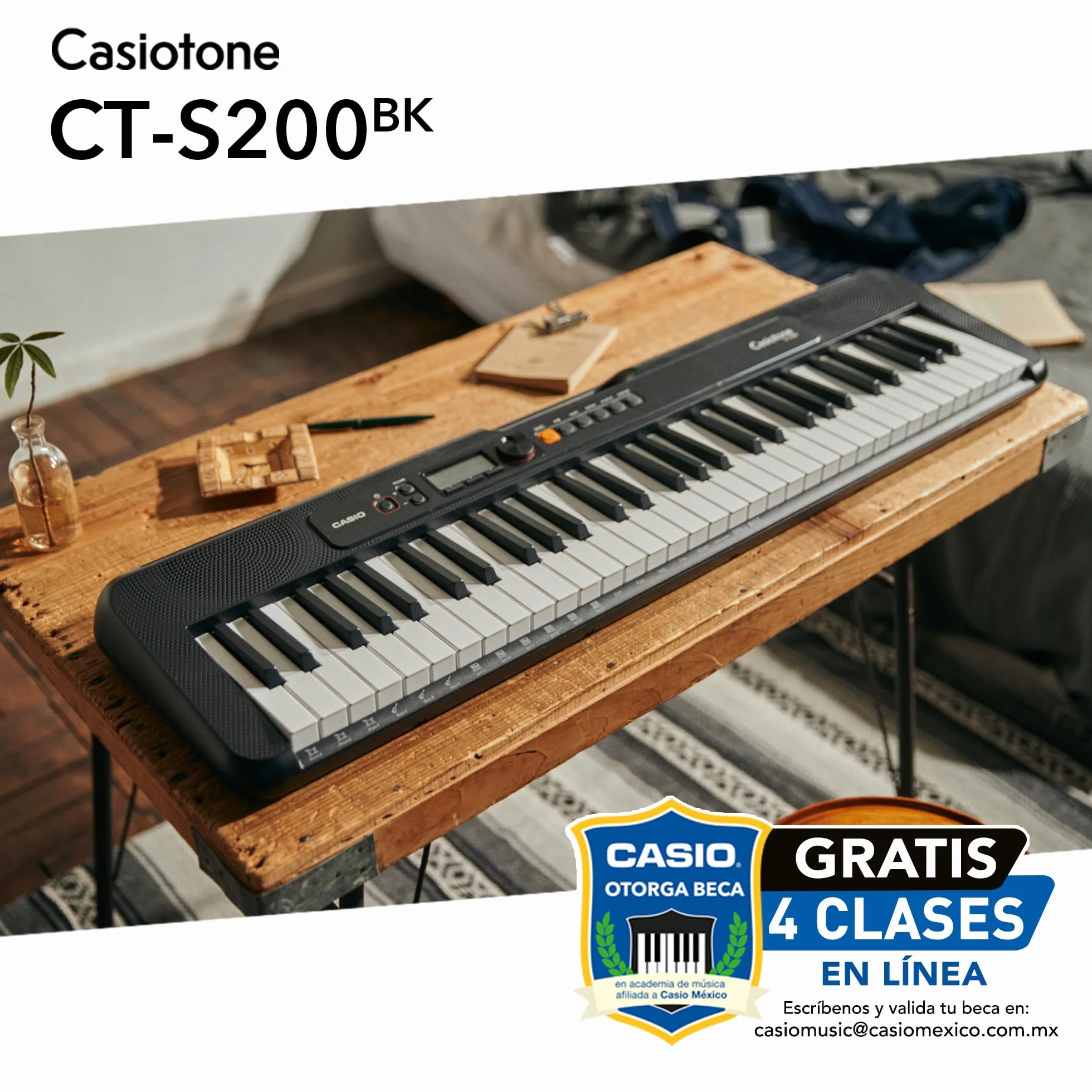 Casio CT-S200BK CASIOTONE Keyboard mit 61 Standtasten und Begleitautomatik, schwarz