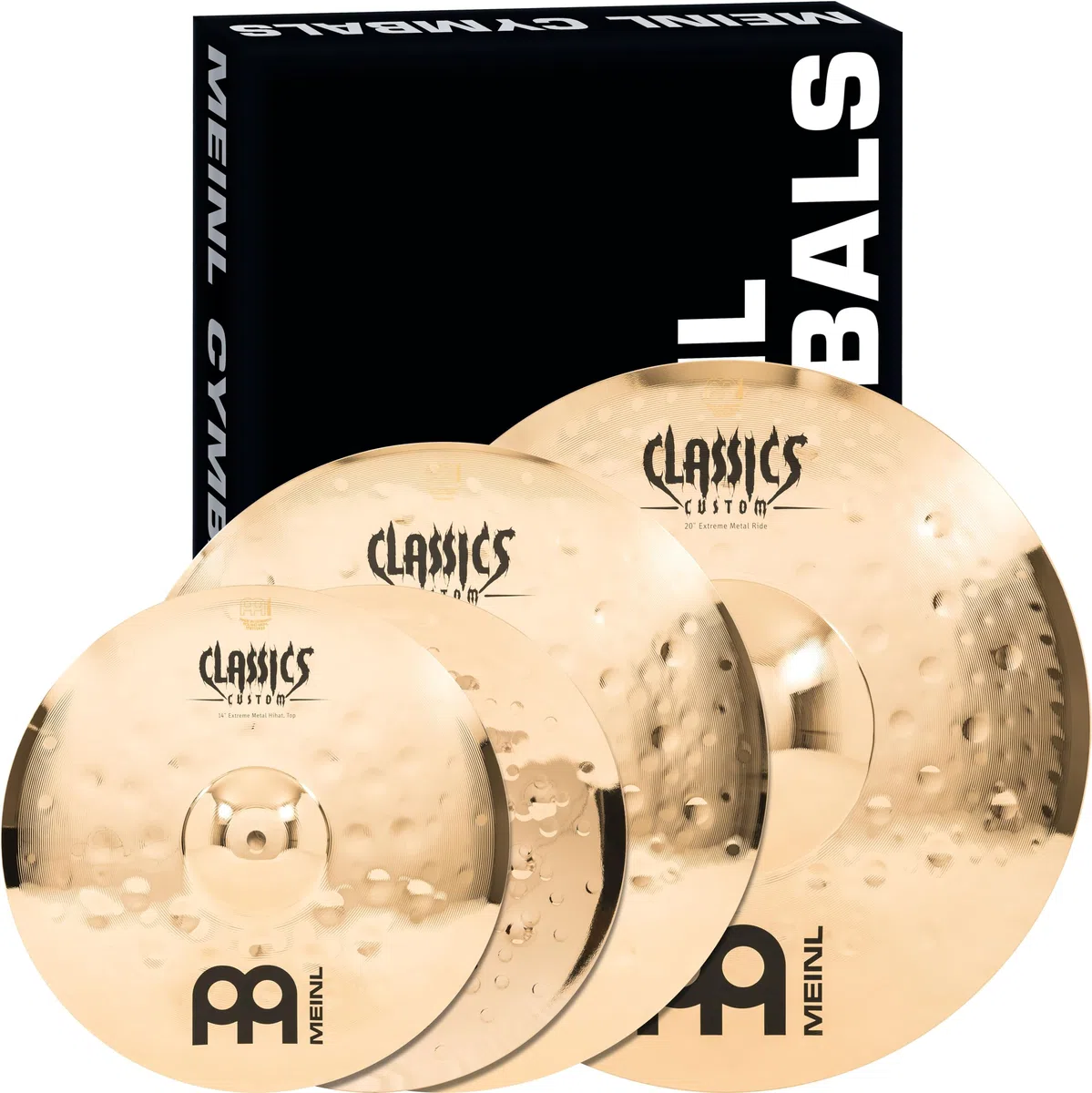Meinl Cymbals Classics Custom Extreme Metal Beckenset (Video) mit 14 Zoll Hihat, 18 Crash und 20 Ride - B12 Bronze, Brilliantes Finish (CC-EM480)