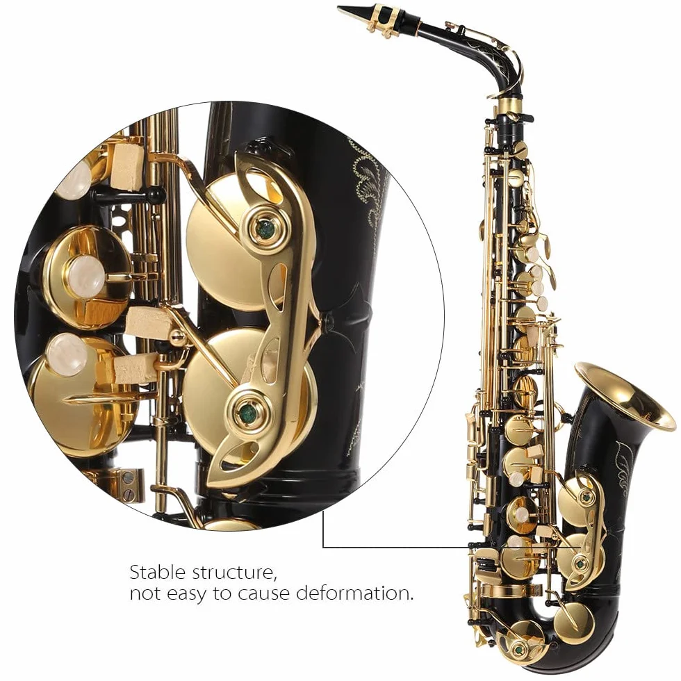 Btuty Eb Altsaxophon Messing vergoldet E-Flat Sax 82Z Schlüsseltyp Holzblasinstrument mit Reinigungsborste Tuch Handschuh Polstercase