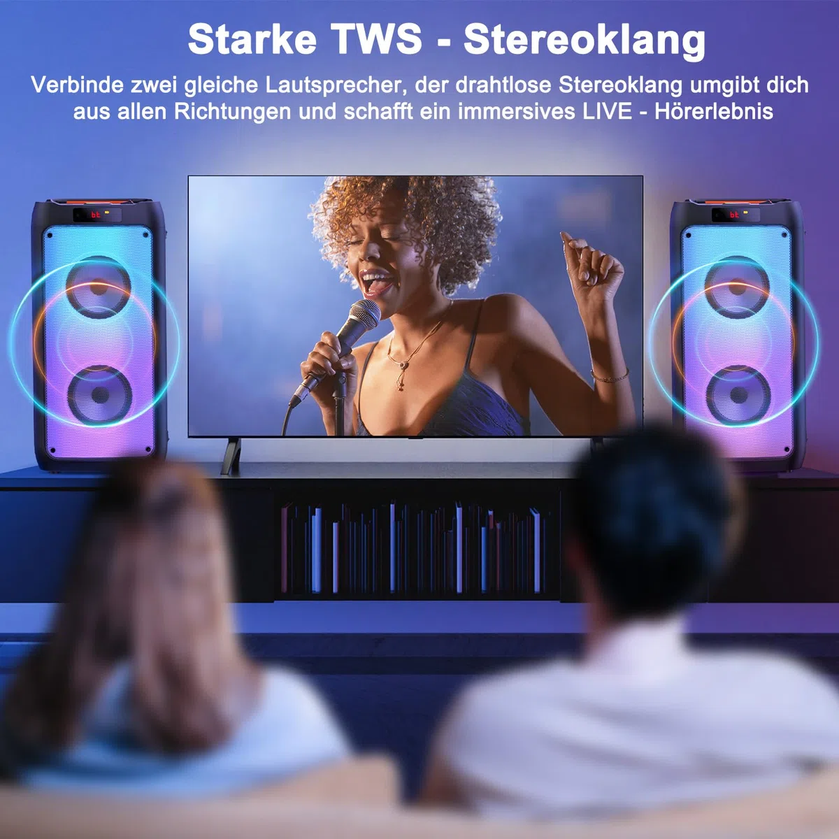 JYX Karaoke Maschine, Karaoke Anlage Mit 2 Mikrofonen, Tragbarer Bluetooth Lautsprecher Mit RGB Licht, Karaoke Box Karaoke Set, PA System Für Erwachsene, Party Box, Unterstützt TF/USB, AUX, FM, TWS
