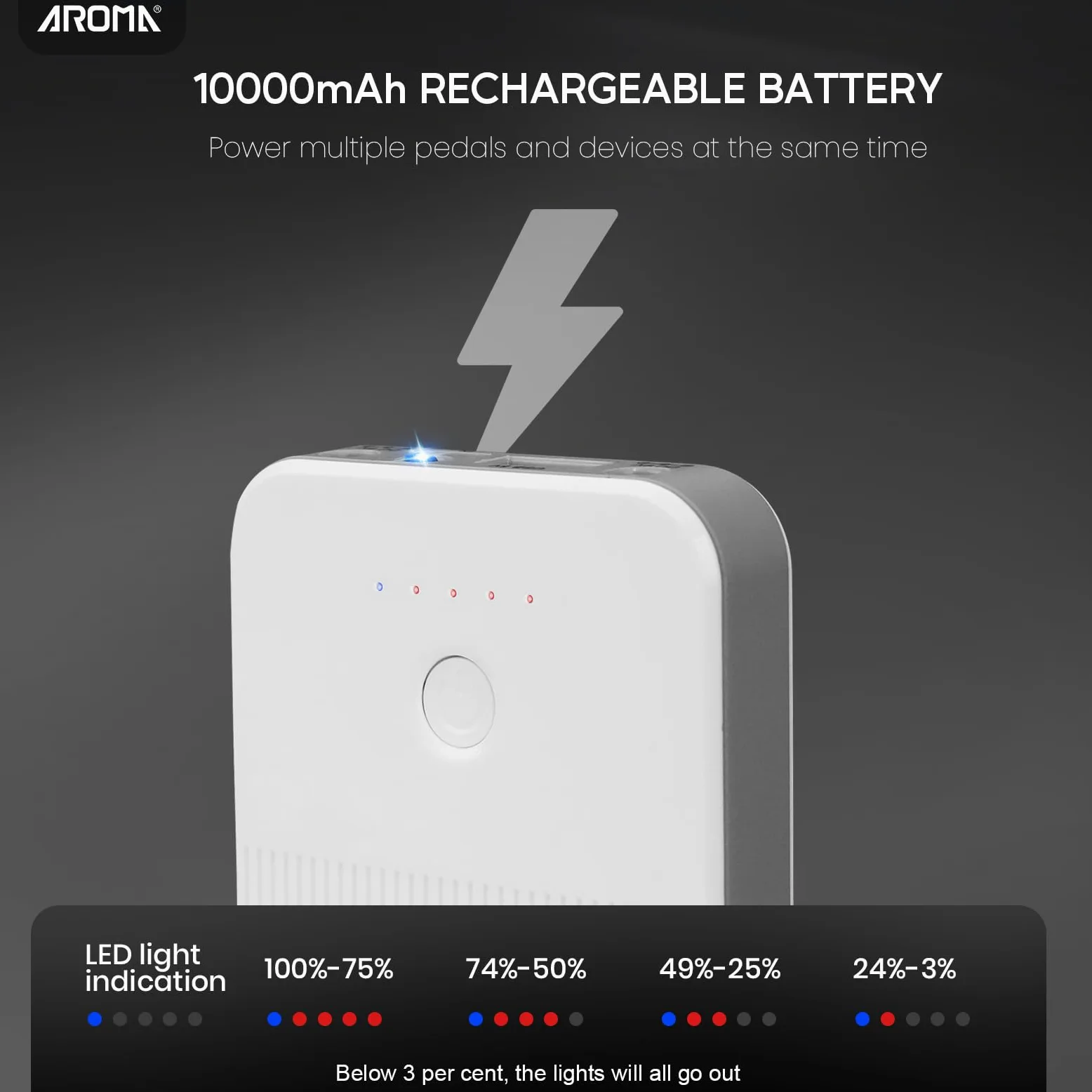 Aroma 9V Wiederaufladbare Gitarren Pedal Powerbank inkl 5 Kabel 10000mAh Gitarre Pedal Netzteil mit Kurzschluss Überstromschutz für Gitarren Effektpedal Andere Musikgeräte