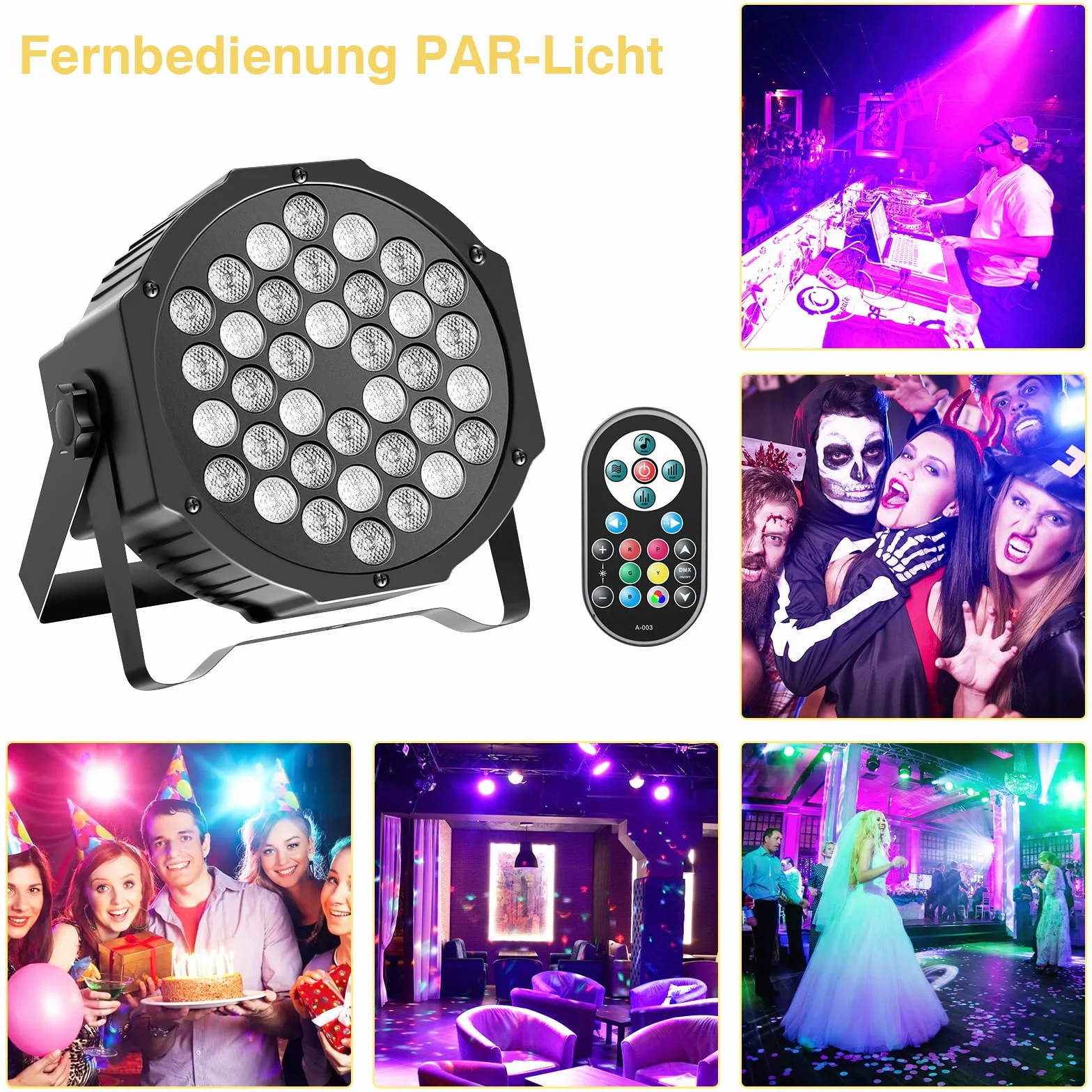 U`King 4 Pack RGB LED Par Strahler, 36 LED Bühnenlicht Partylicht mit Fernbedienung, Discolicht Scheinwerfer Bunt Beleuchtung für Moving Head DJ Party Show Bar Nebelmaschine Halloween Weihnachten
