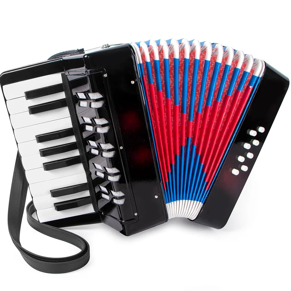 Akkordeon,Kinder Akkordeon,Akkordeon Kinder,17 Tasten 8 Bass Kinderakkordeon mit verstellbarem Gurt, Akkordeon Instrument Geschenk für Anfänger, Schwarz