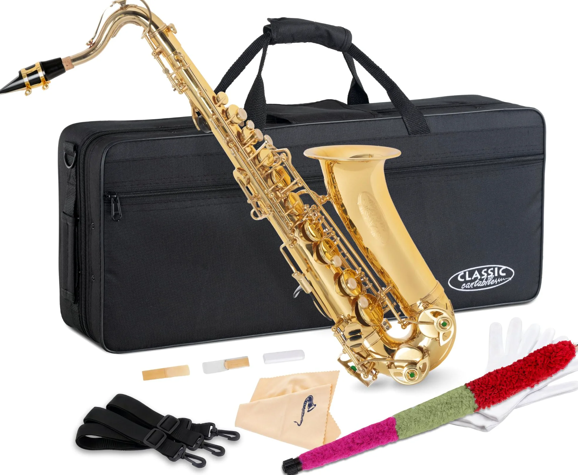 Classic Cantabile Youngstar AS-420 Kinder-Altsaxophon, Eb, Lackiert | Eb-Stimmung, kindgerechte Mechanik, gebogener S-Bogen, Messing, Leichtkoffer mit Rucksackgurten