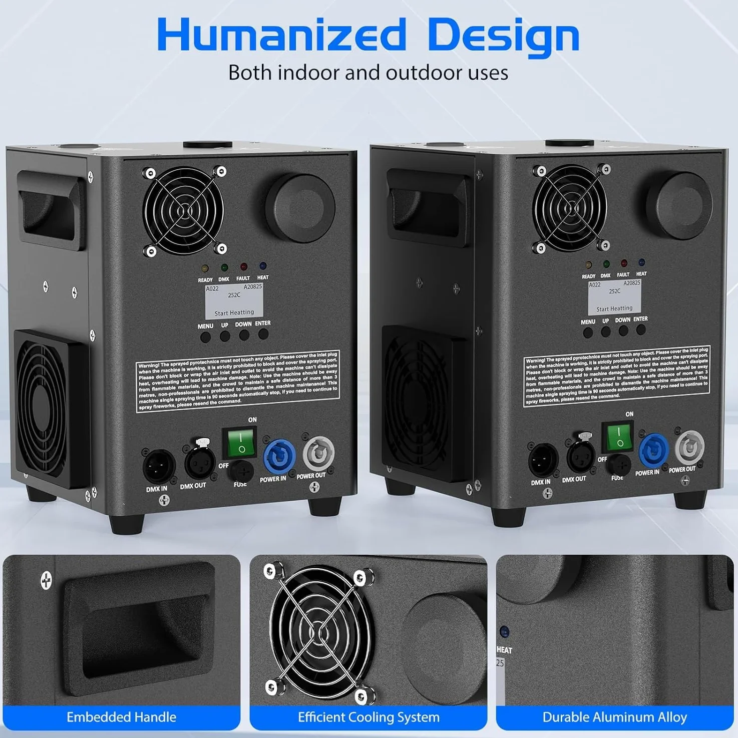 2PCS 1000W Schwarz Elektronisch Pyrotechnikmaschinen mit Flightcase, Bühne Spezialeffekt Ausrüstung mit d-mx512 & Kabellose Fernbedienung Funkenmaschine für Hochzeit Party Konzert Weihnachten