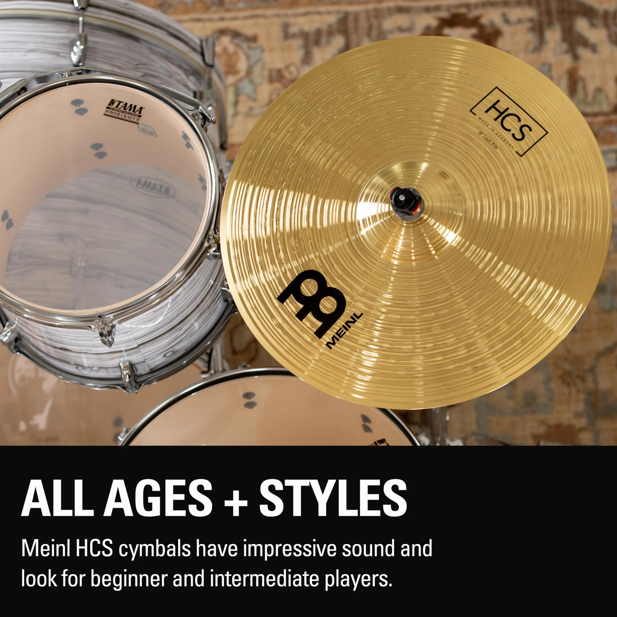Meinl Cymbals Beckenset HCS Basic — mit 14 Zoll Hihat, 18 Crash-Ride Schlagzeug Becken - Messing, Traditionelles Finish (HCS1418)