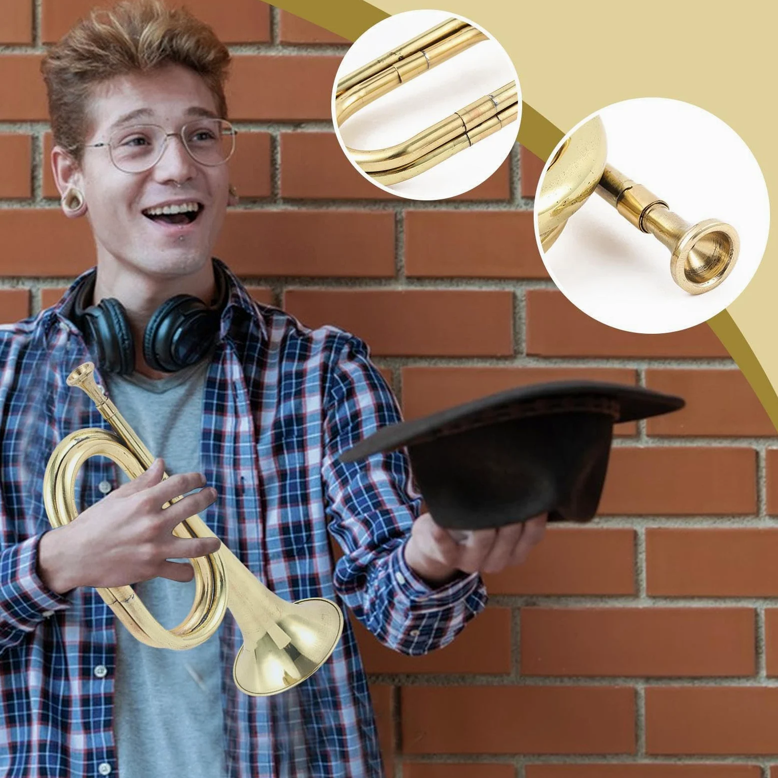 Kavallerie-Trompete Blechblasinstrument | Anfänger-Übungshorn Für Studenten Blaskapelle | Robuste Kupfer- Und Edelstahlkonstruktion | Großartiger Sound Für Musikliebhaber, Weihnachts- Und Thanksgi