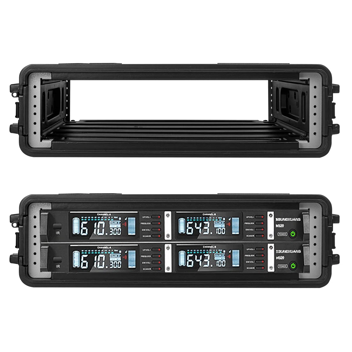 2U Rack Koffer, flach, 16 Zoll tief, 19 Zoll Rackmount-Flight-Koffer für Reisen Schutzkoffer mit maßgeschneiderter Schaumstoffeinlage Aufbewahrungsraum für drahtloses Mikrofonsystem Verstärker