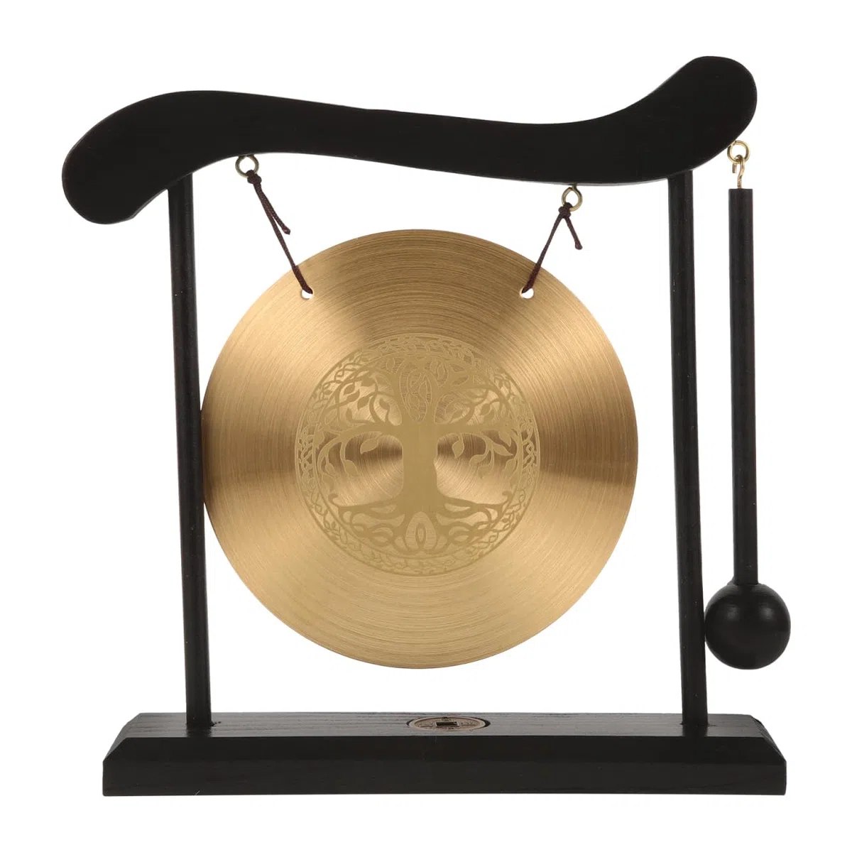 Zerodeko Kleiner Tischgong Lebensbaum aus Metall und Holz Gong Handwerkskunst Tischdekoration für Zuhause und Büro Gong Ornament mit Ständer