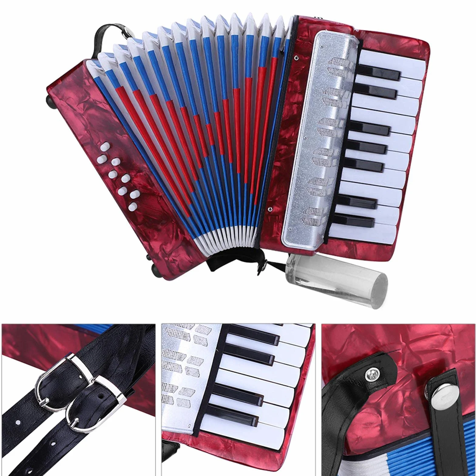 Akkordeon Für Anfänger, 17 Tasten 8 Bässe, Leichtes Bassklavier Aus ABS, Muskelinstrument Zum Üben Für Kinder, Erwachsene Und Schule (Rot)