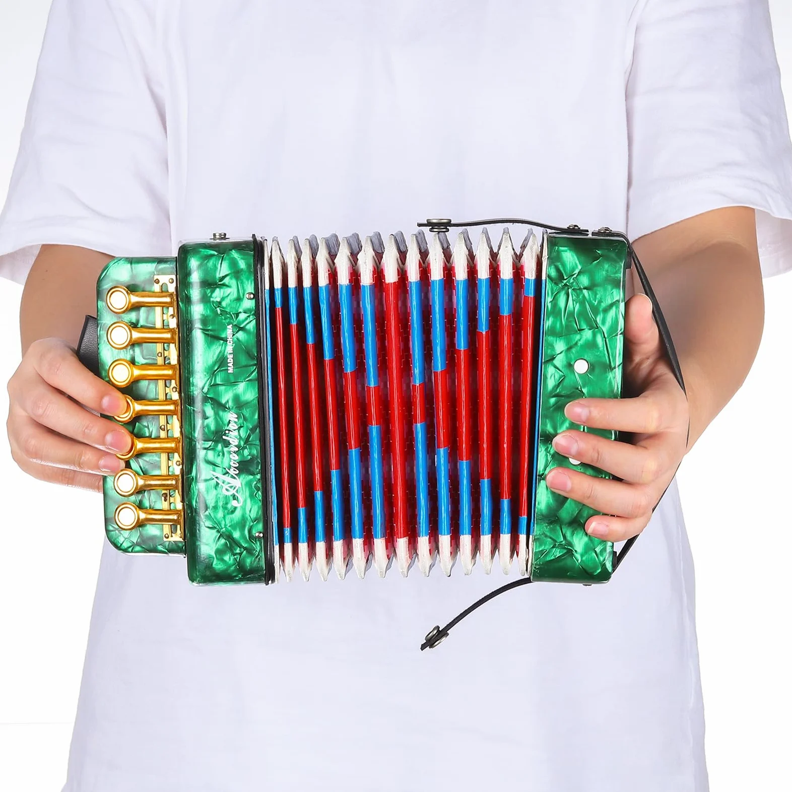 QUARKZMAN Akkordeon, 10-Tasten-Bass-Ziehharmonika Mini-Musikinstrument Leichtgewicht für Erwachsene Anfänger Bildung, Grün